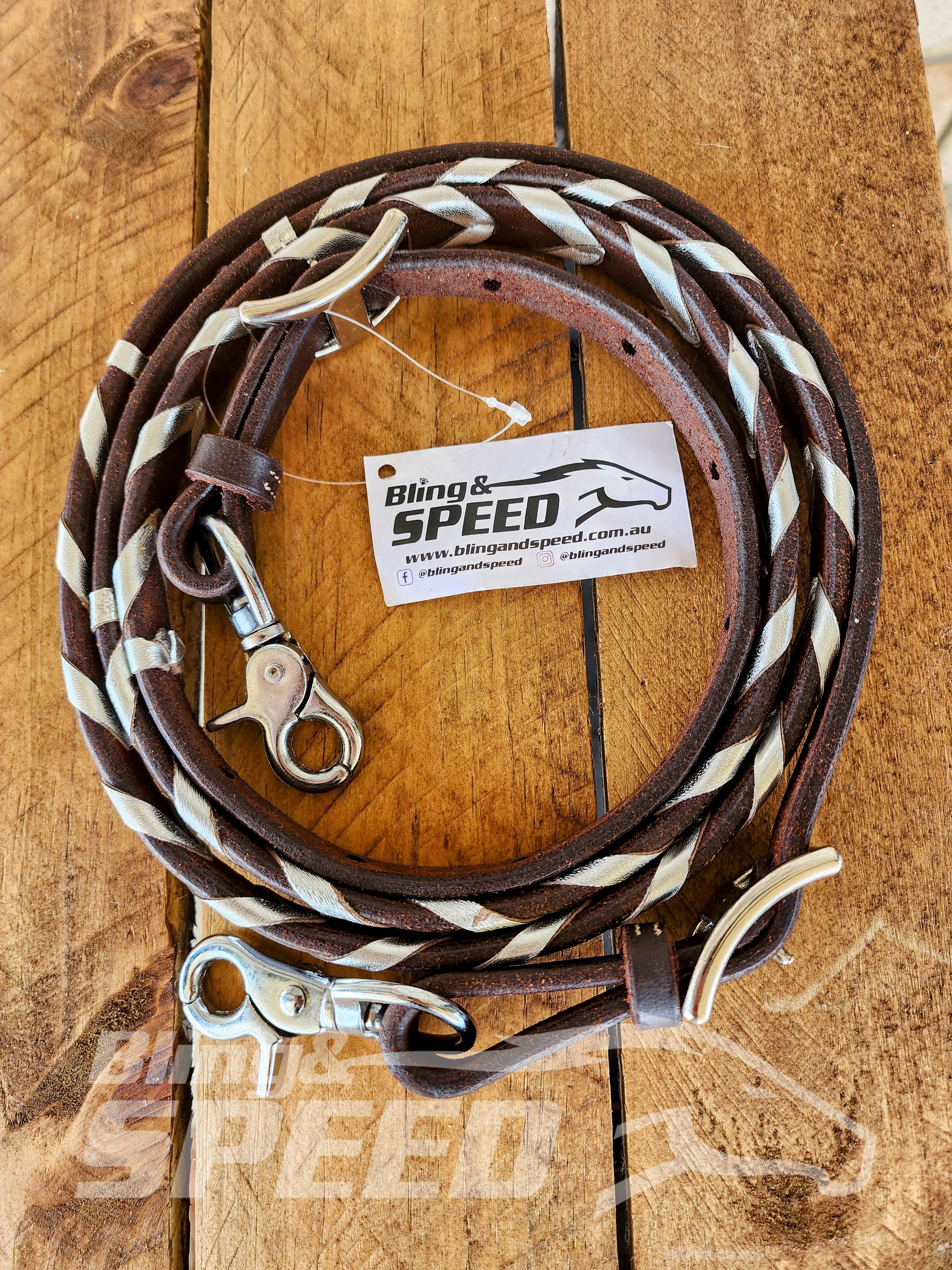 Bling and Speed Silver Laced Barrel Reins (7956290535662)