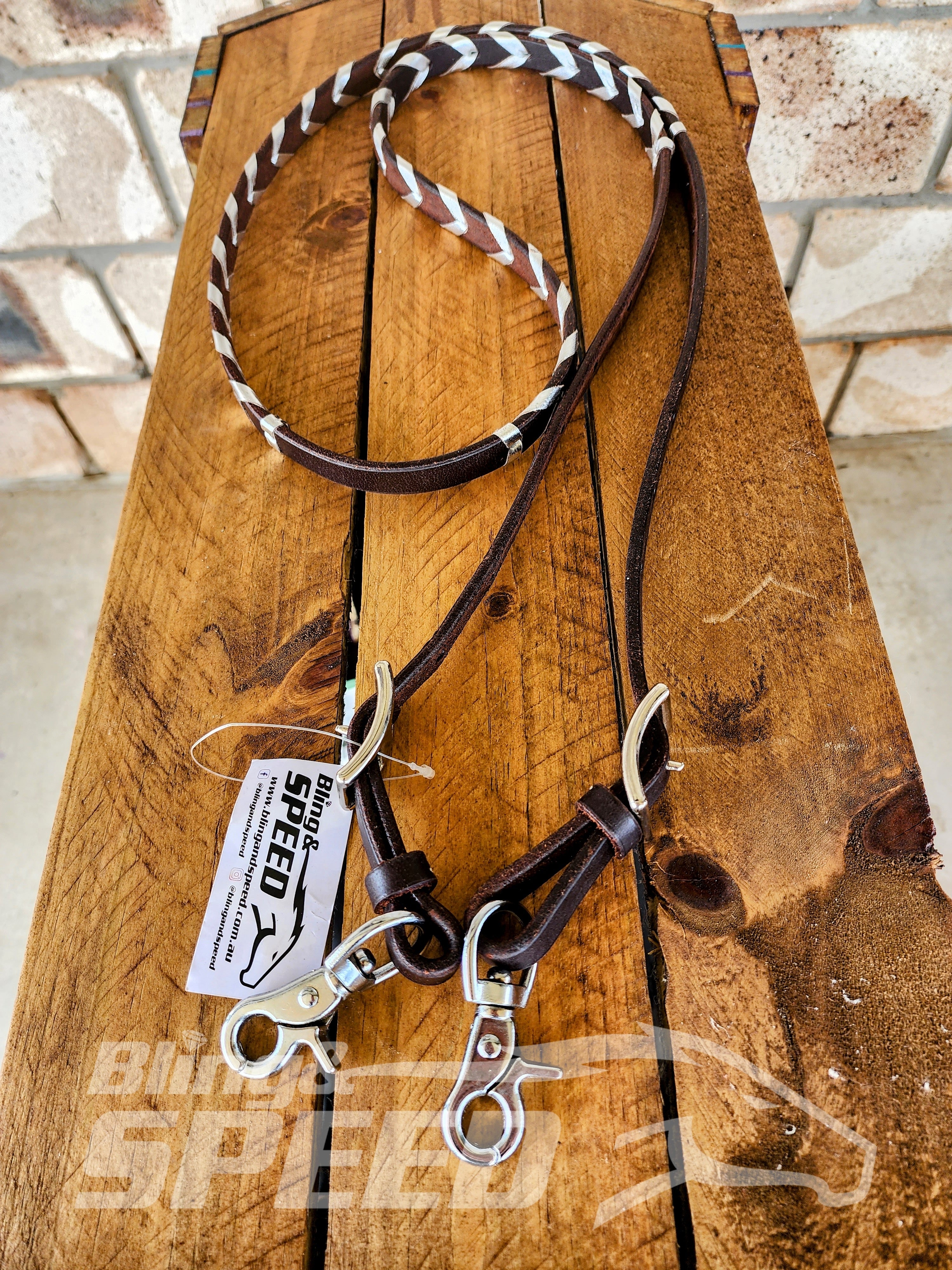 Bling and Speed Silver Laced Barrel Reins (7956290535662)