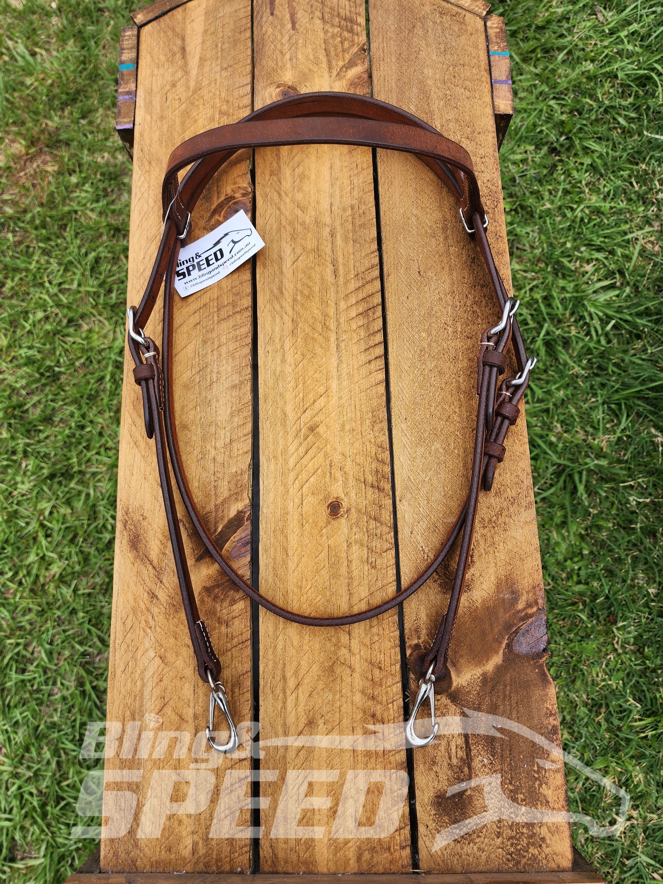 Bling & Speed Headstall with Snap Bit Ends - Medium Oil (7956253507822)