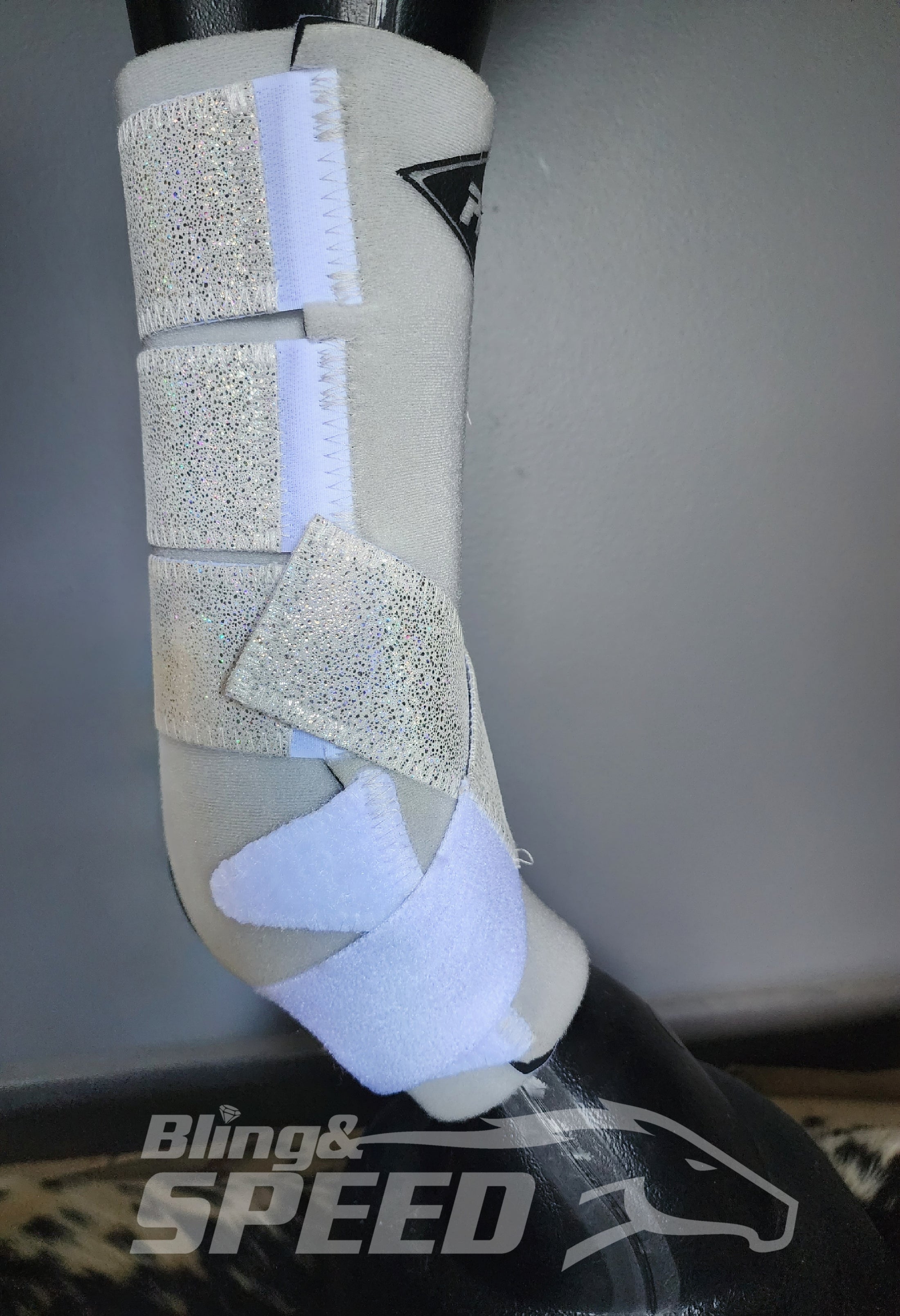 White H20 Front & Rear Set White Sparkle Leather Straps Support Boots and Bells (7958120825070)