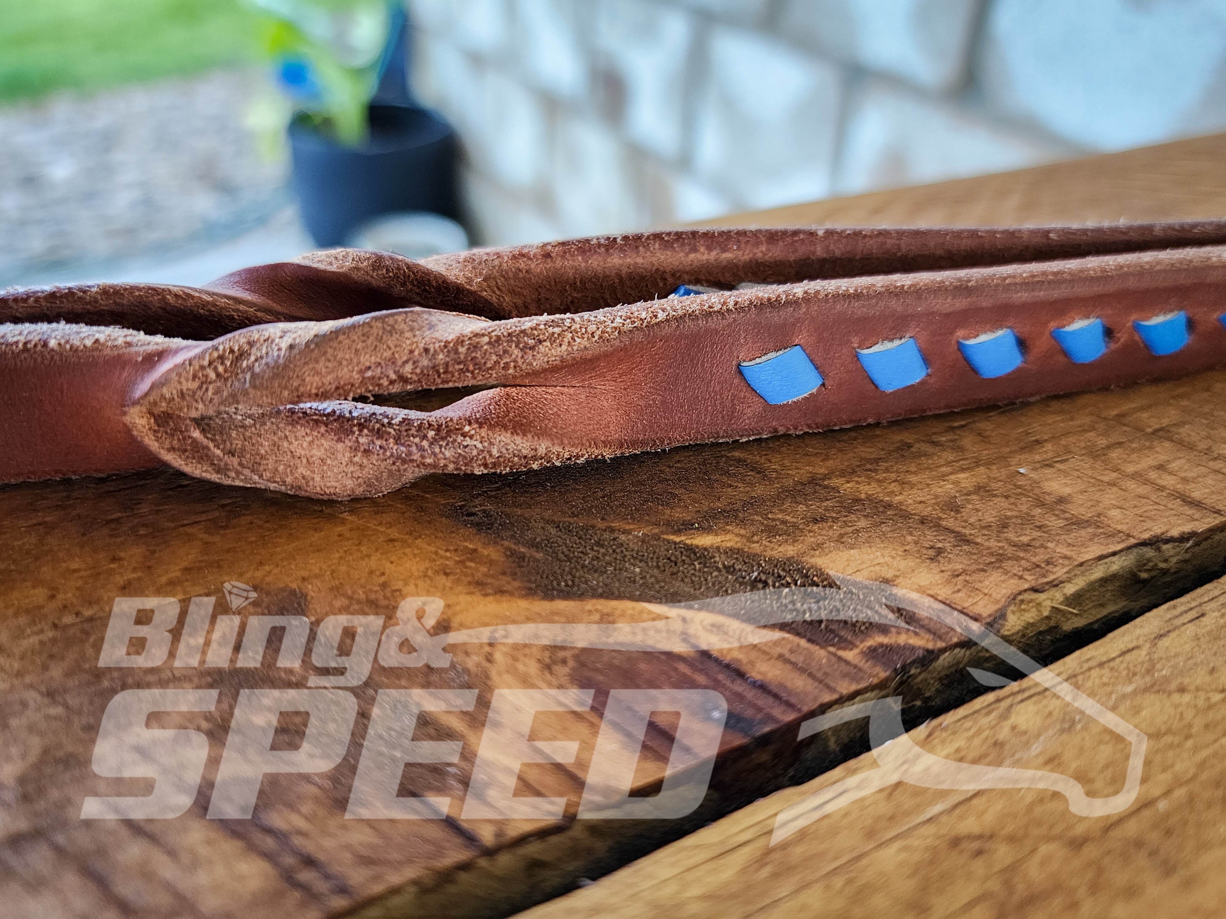 Bling & Speed Twisted Bloodknot Buckstitched Barrel Reins - Blue (7977756033262)
