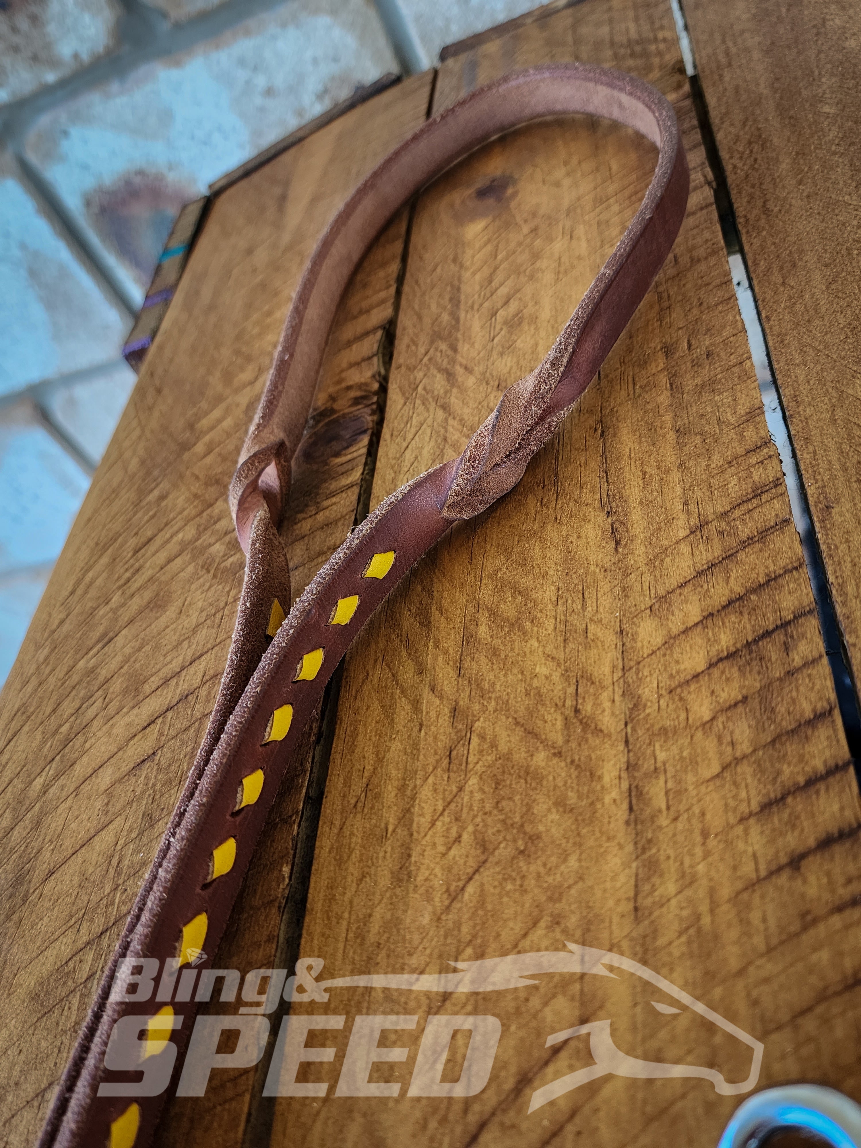 Bling & Speed Twisted Bloodknot Buckstitched Barrel Reins - Yellow (7977758523630)
