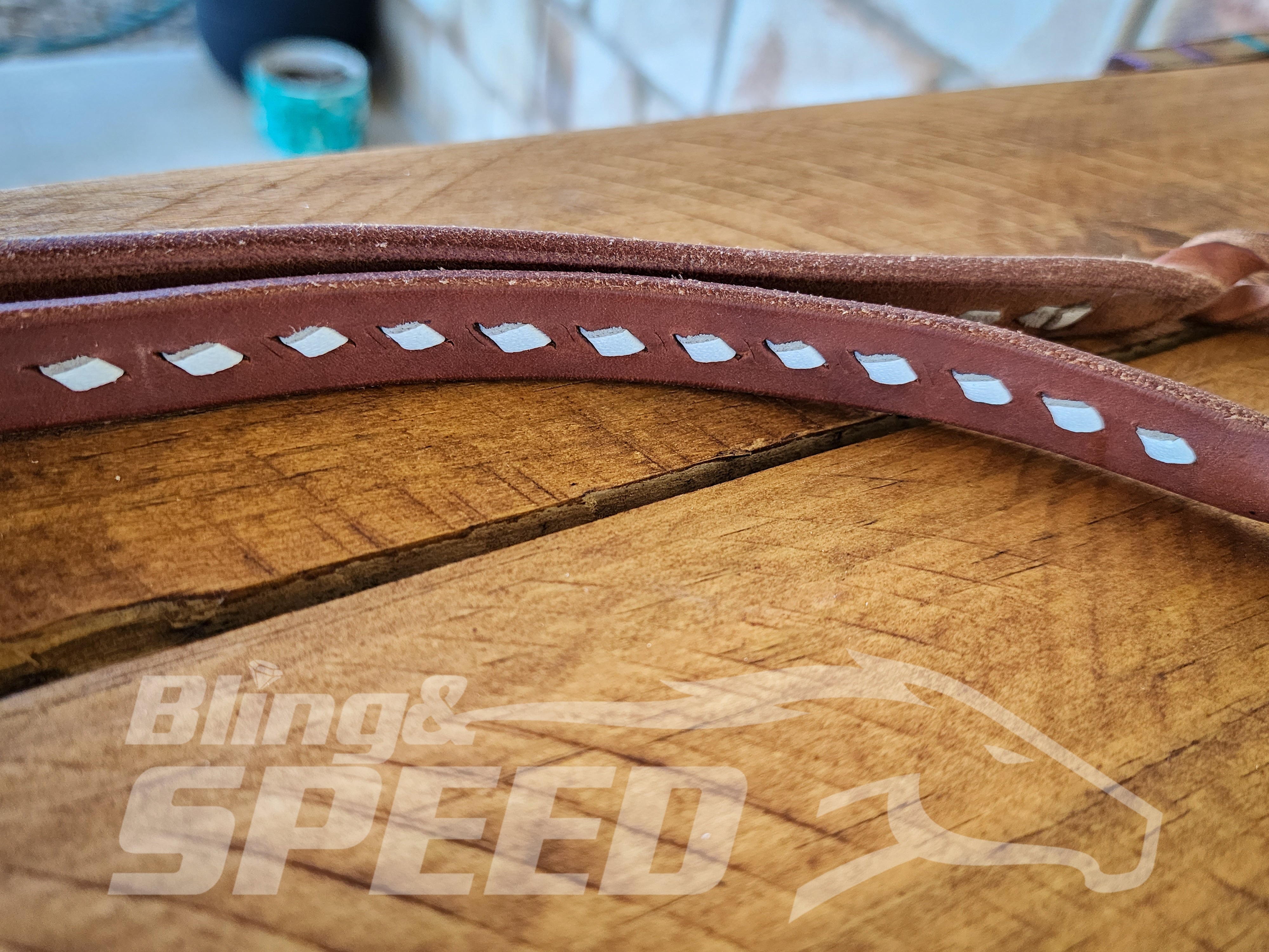Bling & Speed Twisted Bloodknot Buckstitched Barrel Reins - White (7977759539438)