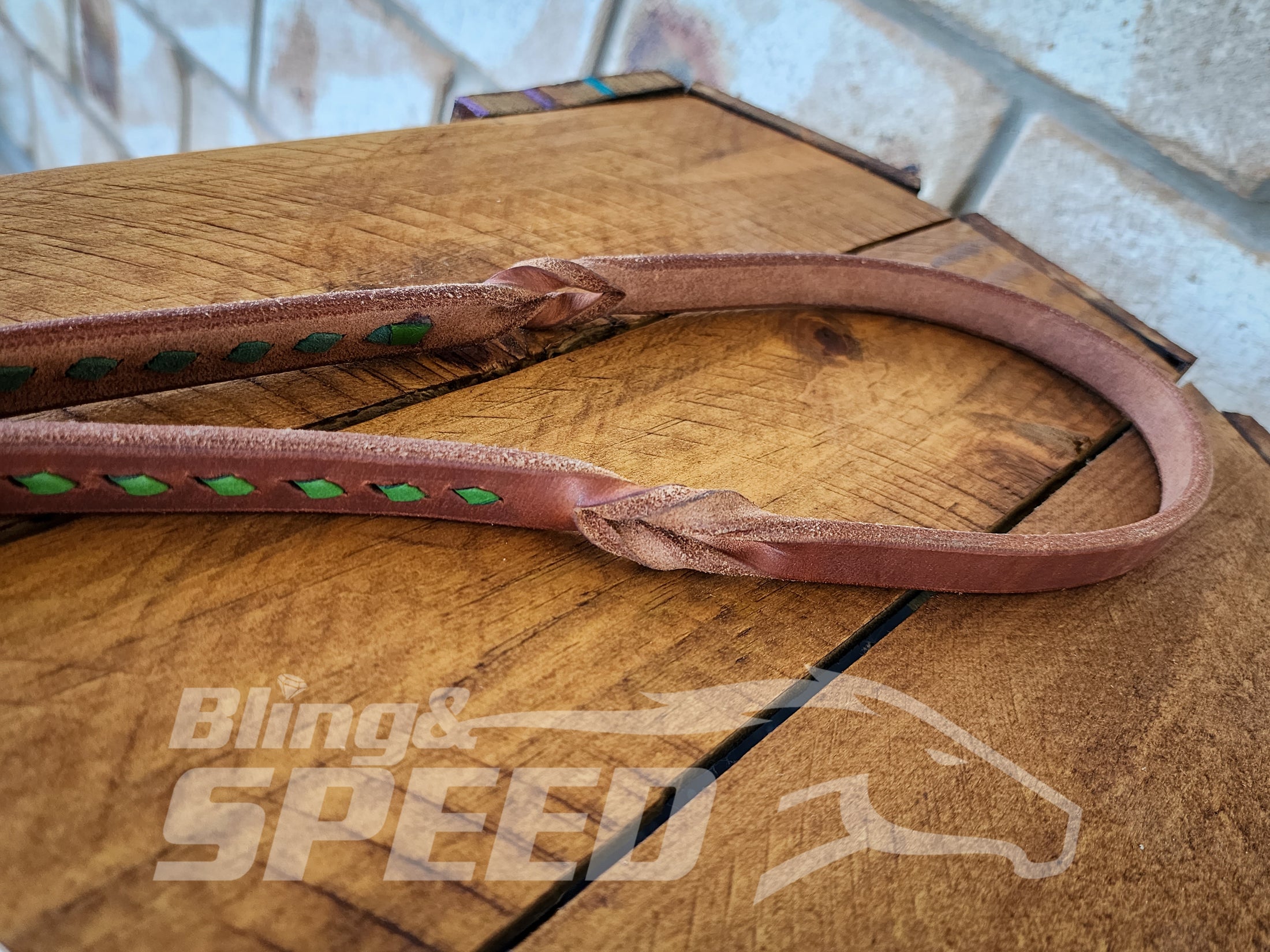 Bling & Speed Twisted Bloodknot Buckstitched Barrel Reins - Green (7977757376750)