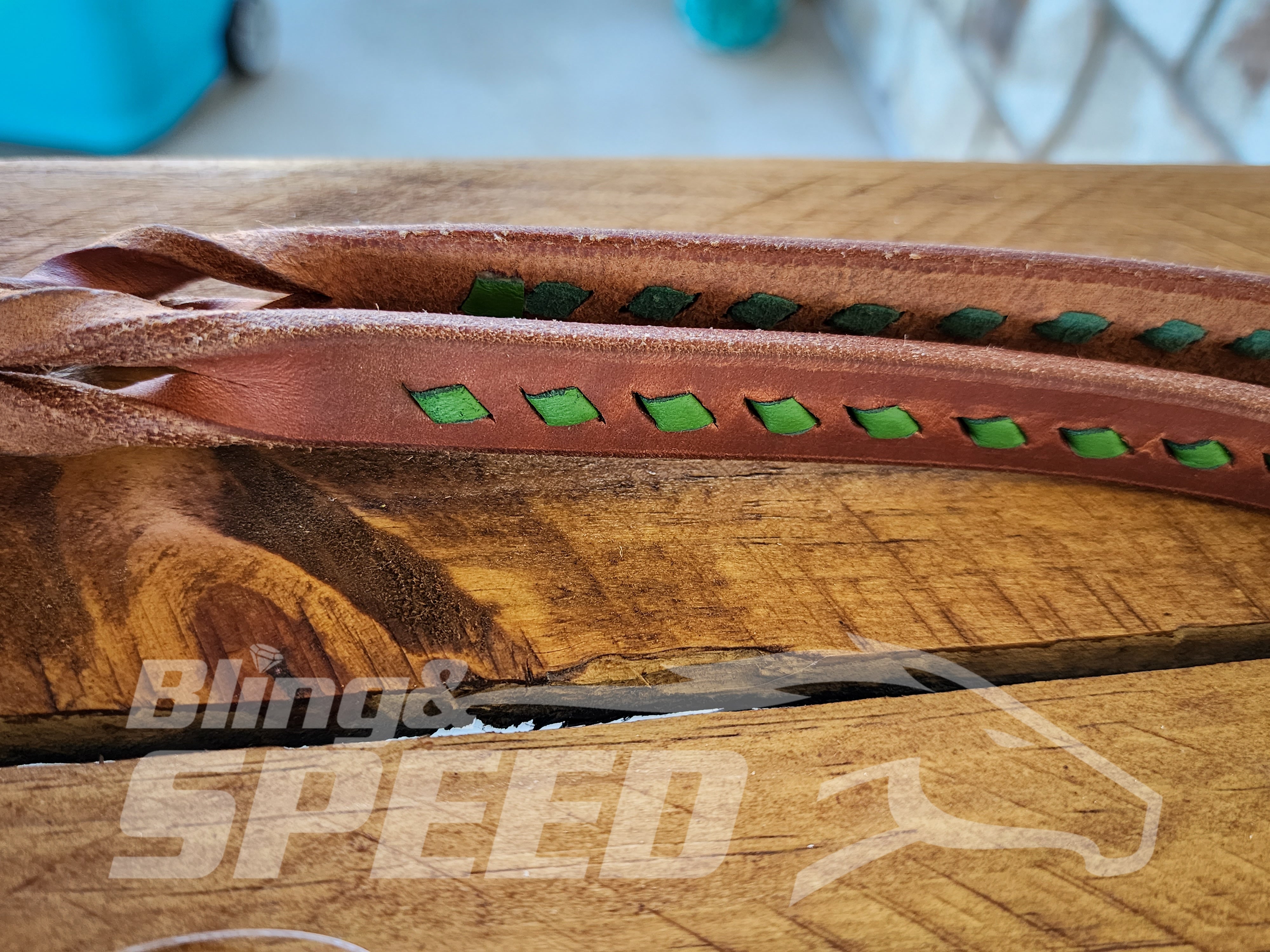 Bling & Speed Twisted Bloodknot Buckstitched Barrel Reins - Green (7977757376750)