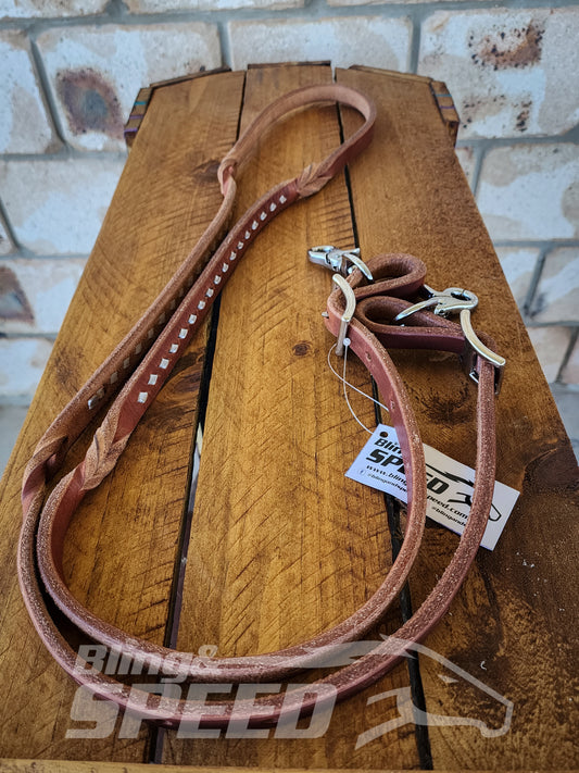 Bling & Speed Twisted Bloodknot Buckstitched Barrel Reins - Silver (7977760522478)