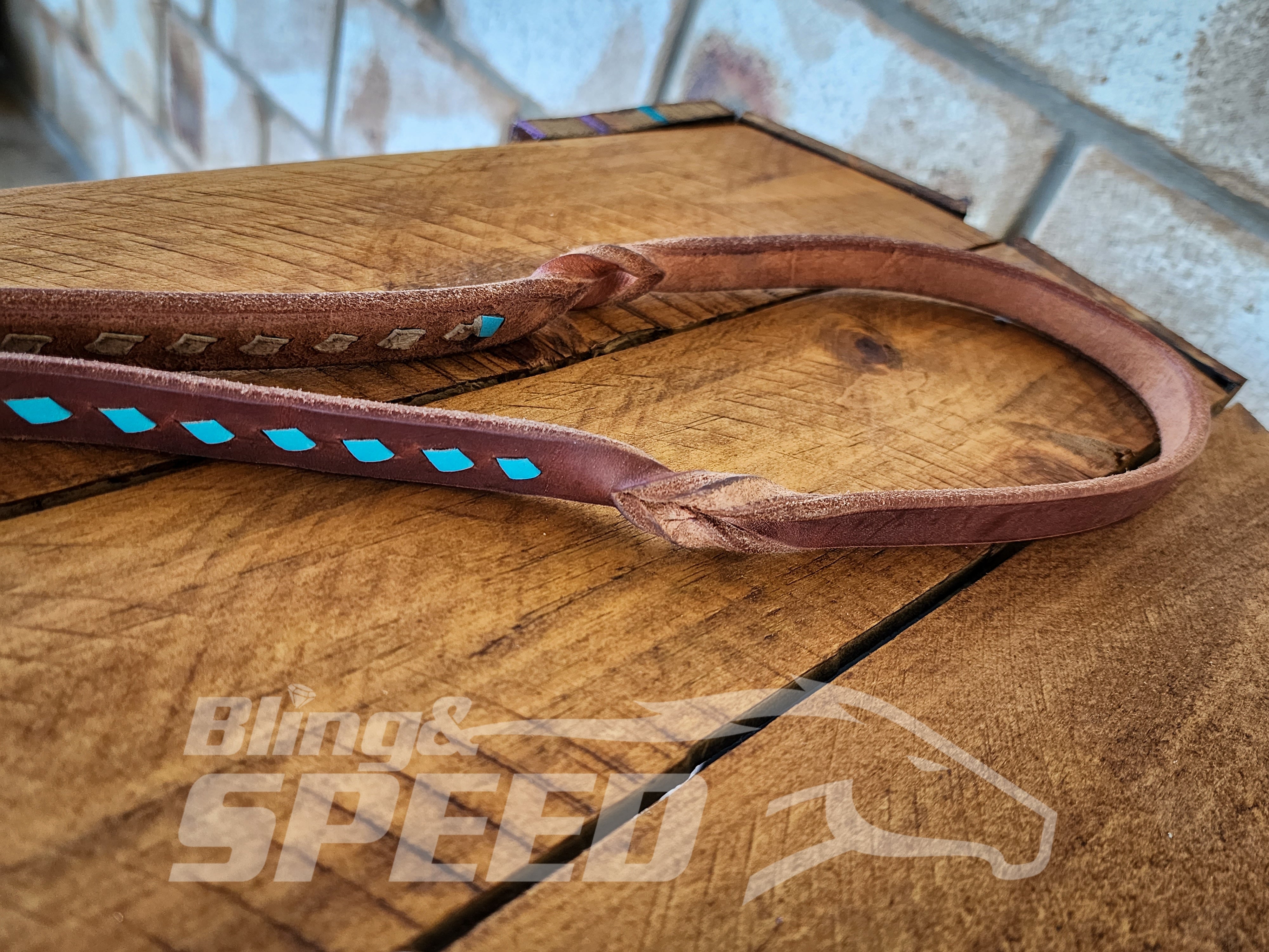 Bling & Speed Twisted Bloodknot Buckstitched Barrel Reins - Turquoise (7977754722542)