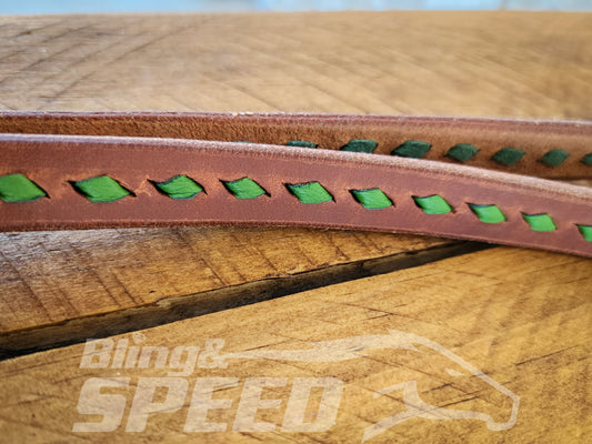 Bling & Speed Twisted Bloodknot Buckstitched Barrel Reins - Green (7977757376750)