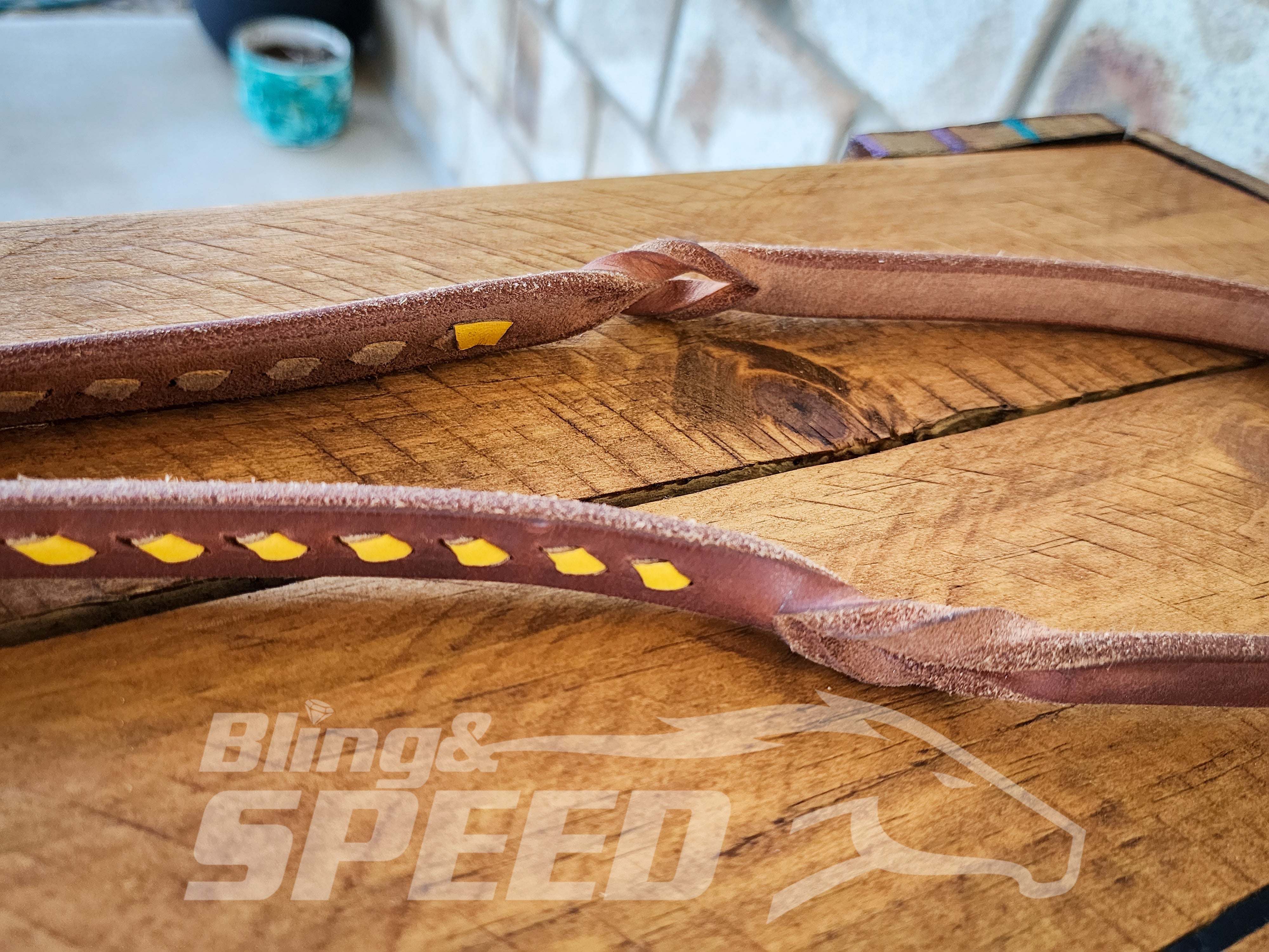 Bling & Speed Twisted Bloodknot Buckstitched Barrel Reins - Yellow (7977758523630)