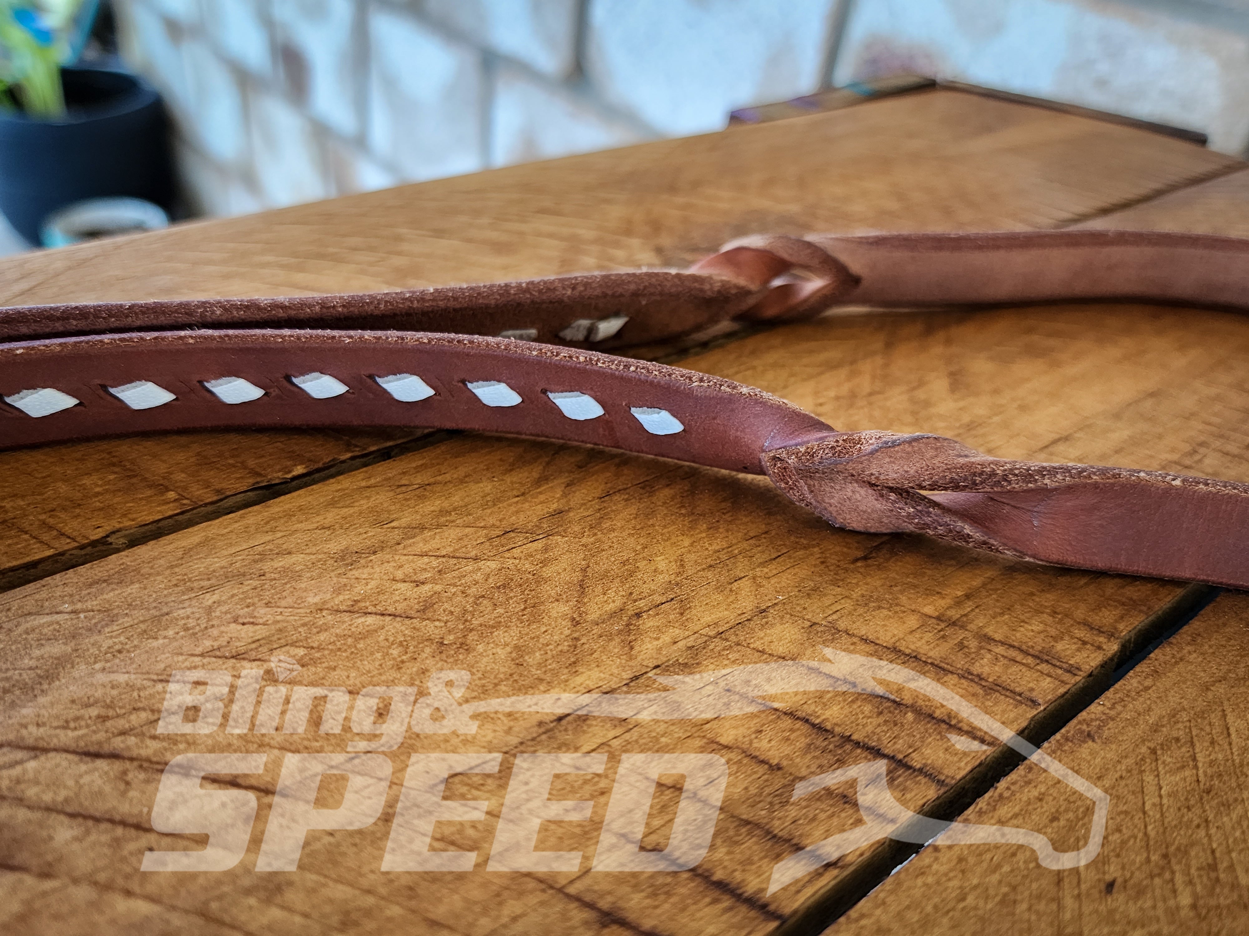 Bling & Speed Twisted Bloodknot Buckstitched Barrel Reins - White (7977759539438)