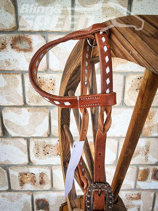 Bling and Speed White Buckstitched with Twisted Bloodknot One Ear Bridle (7981438107886)