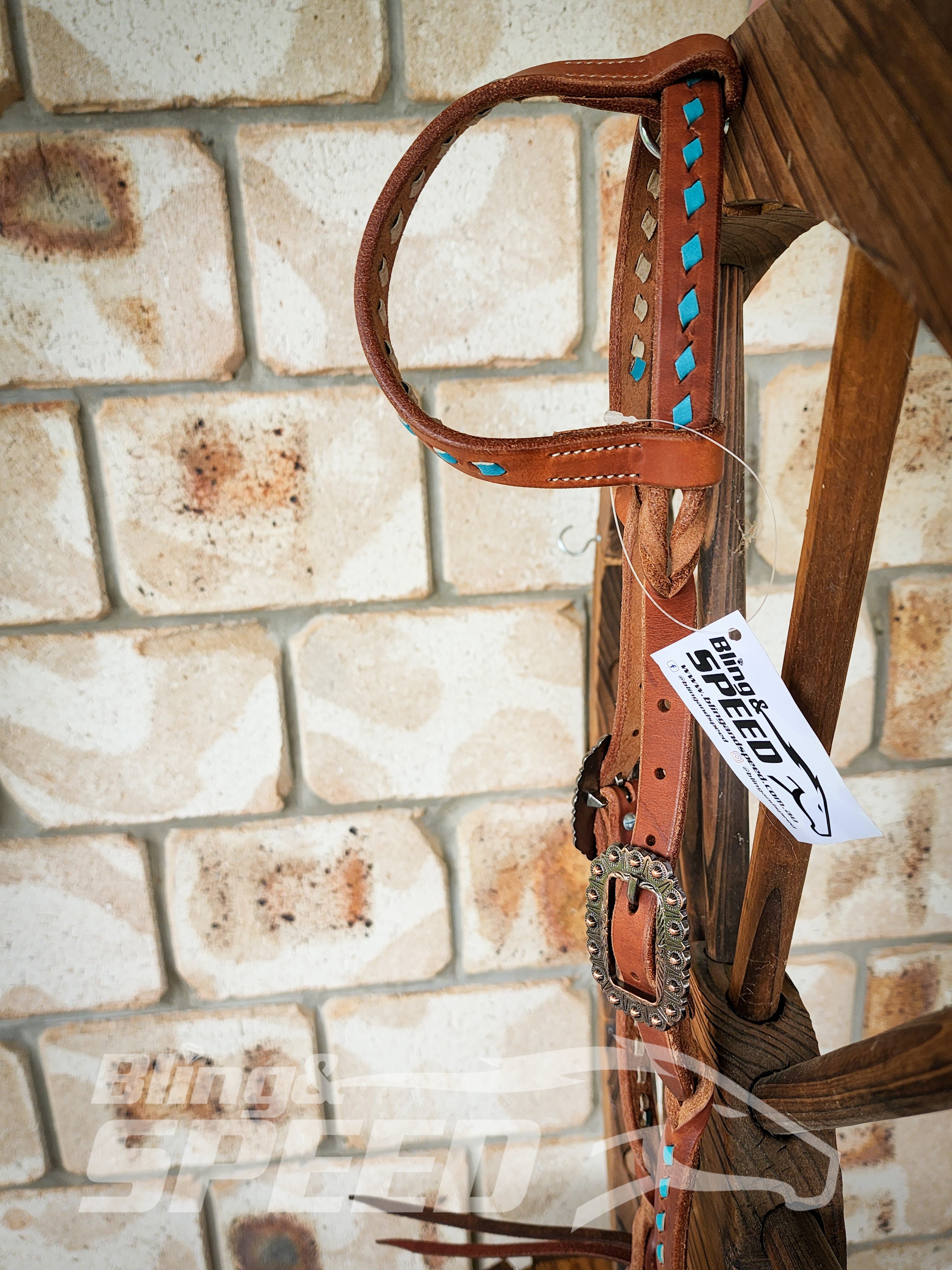 Bling and Speed Turquoise Buckstitched with Twisted Bloodknot One Ear Bridle (7981438927086)