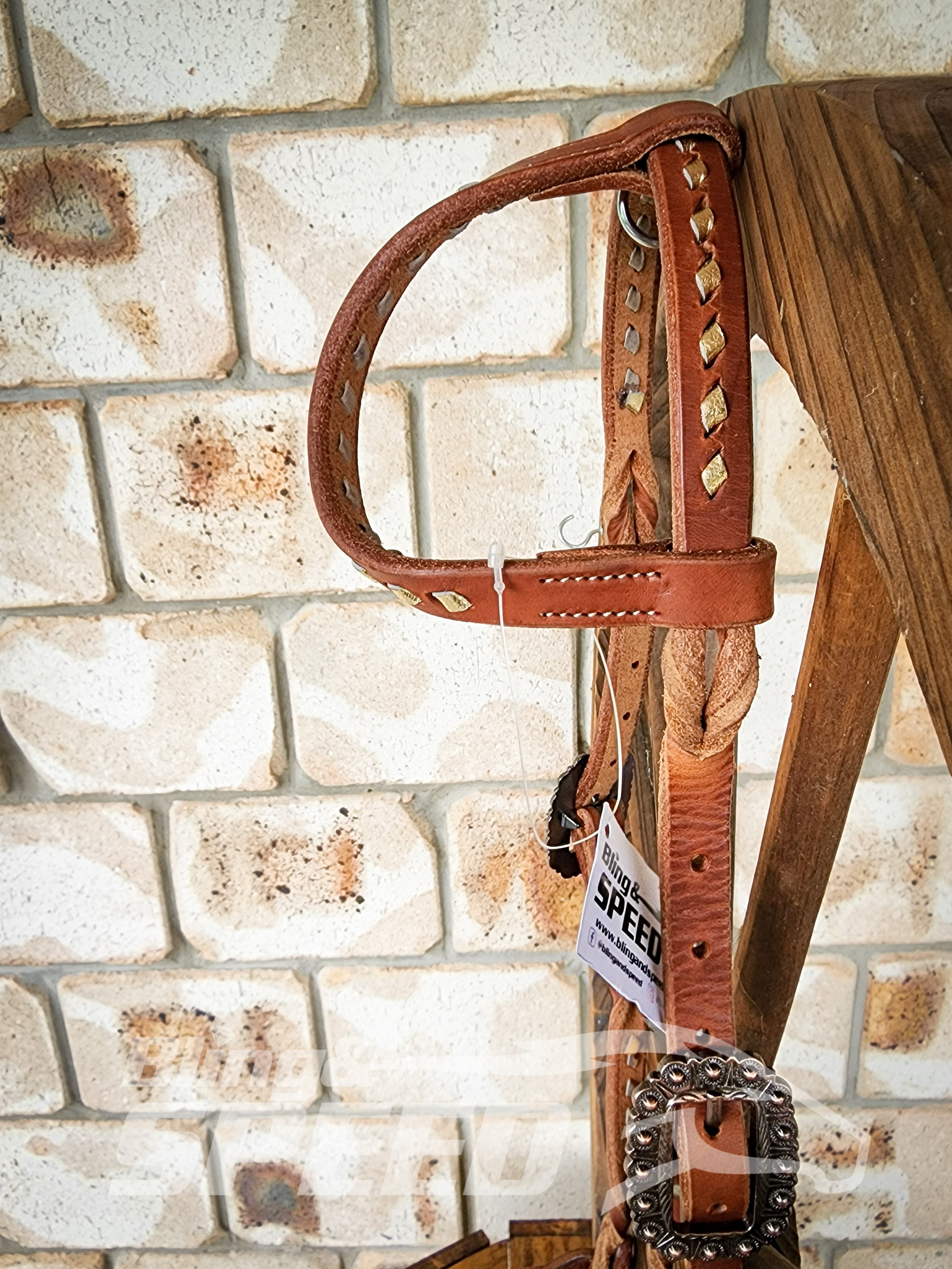Bling and Speed Rose Gold Buckstitched with Twisted Bloodknot One Ear Bridle (7981439287534)