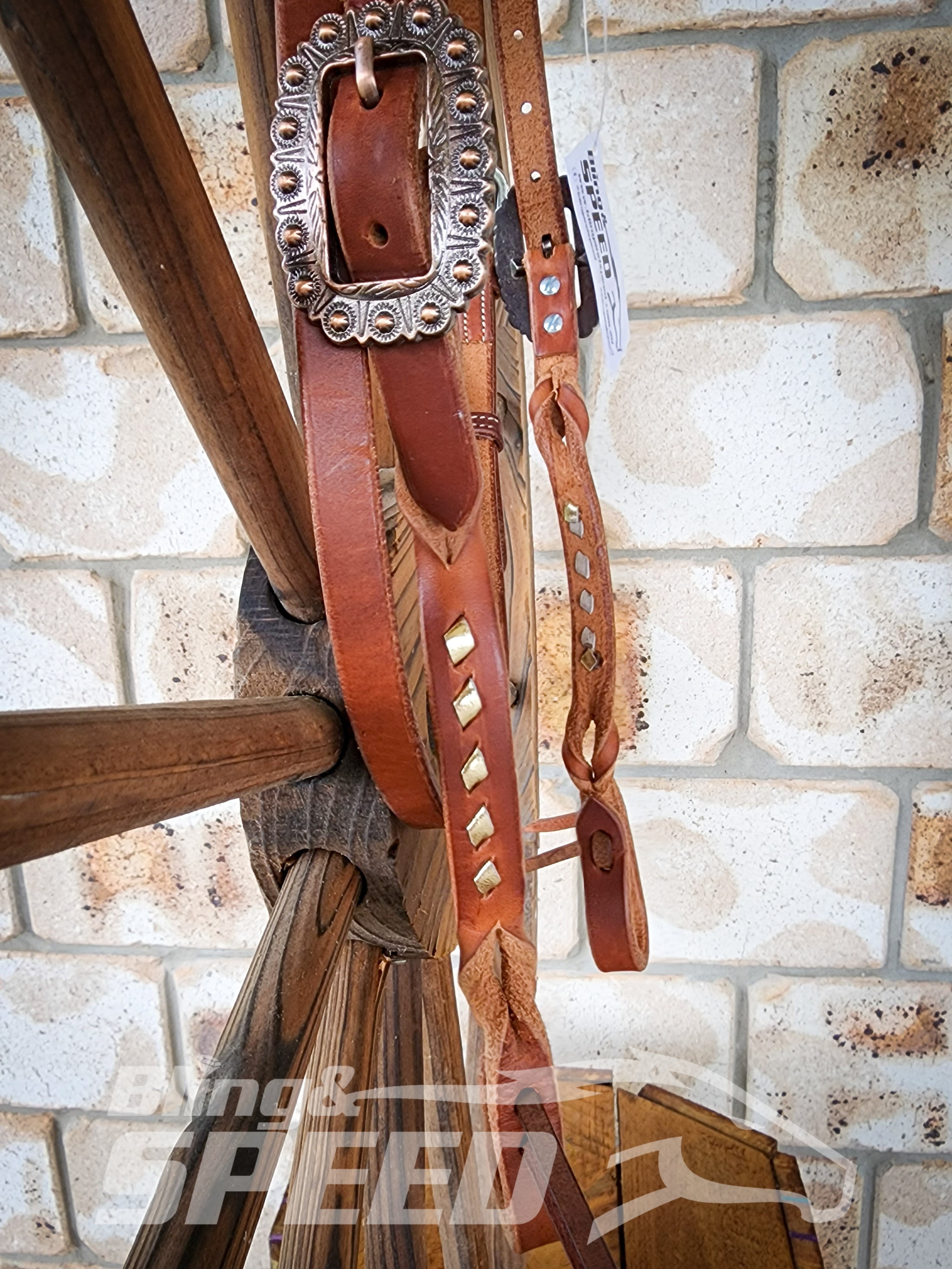 Bling and Speed Gold Buckstitched with Twisted Bloodknot One Ear Bridle (7981439025390)
