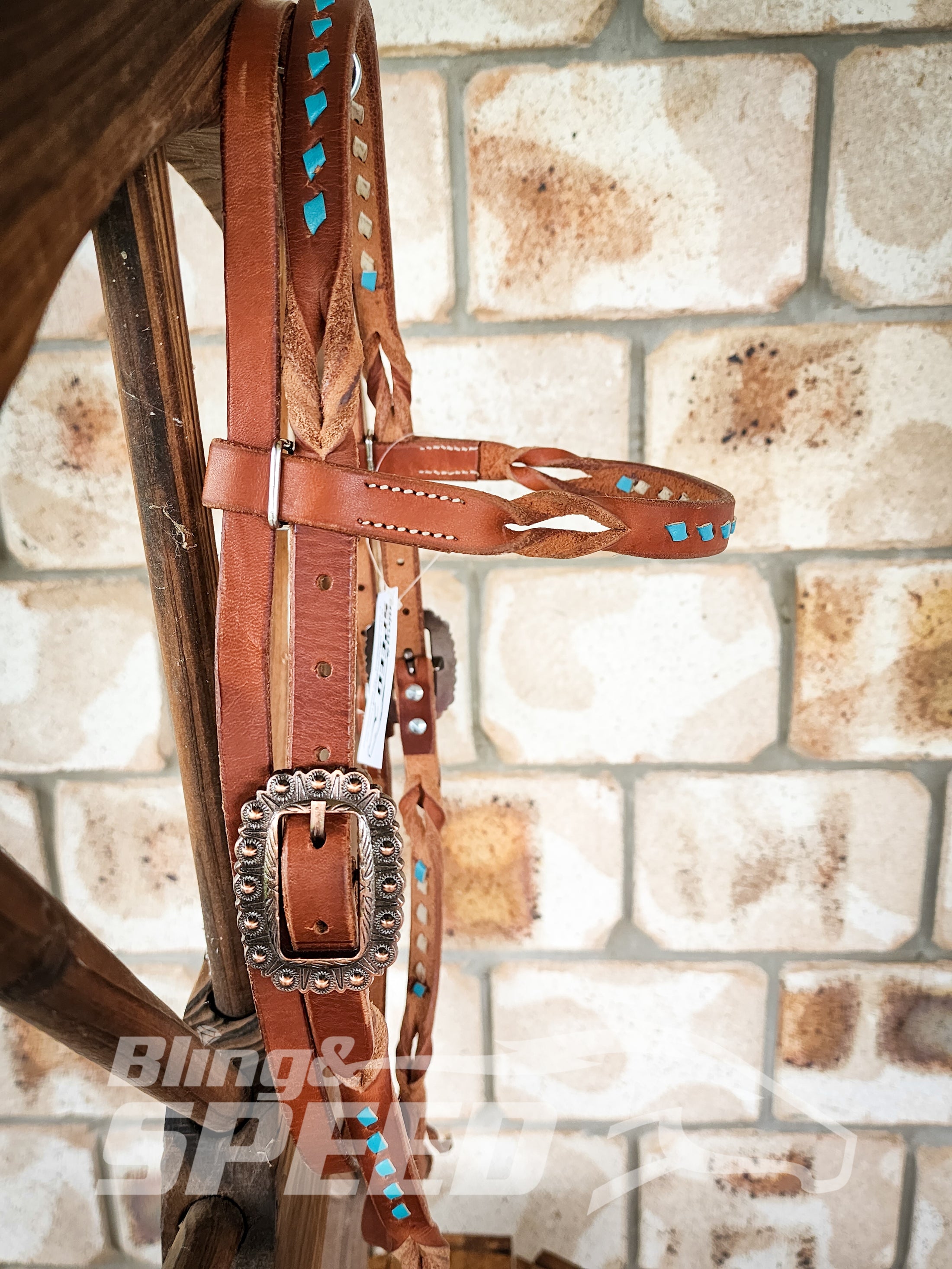 Bling and Speed Turquoise Buckstitched with Twisted Bloodknot Bridle (7981440270574)