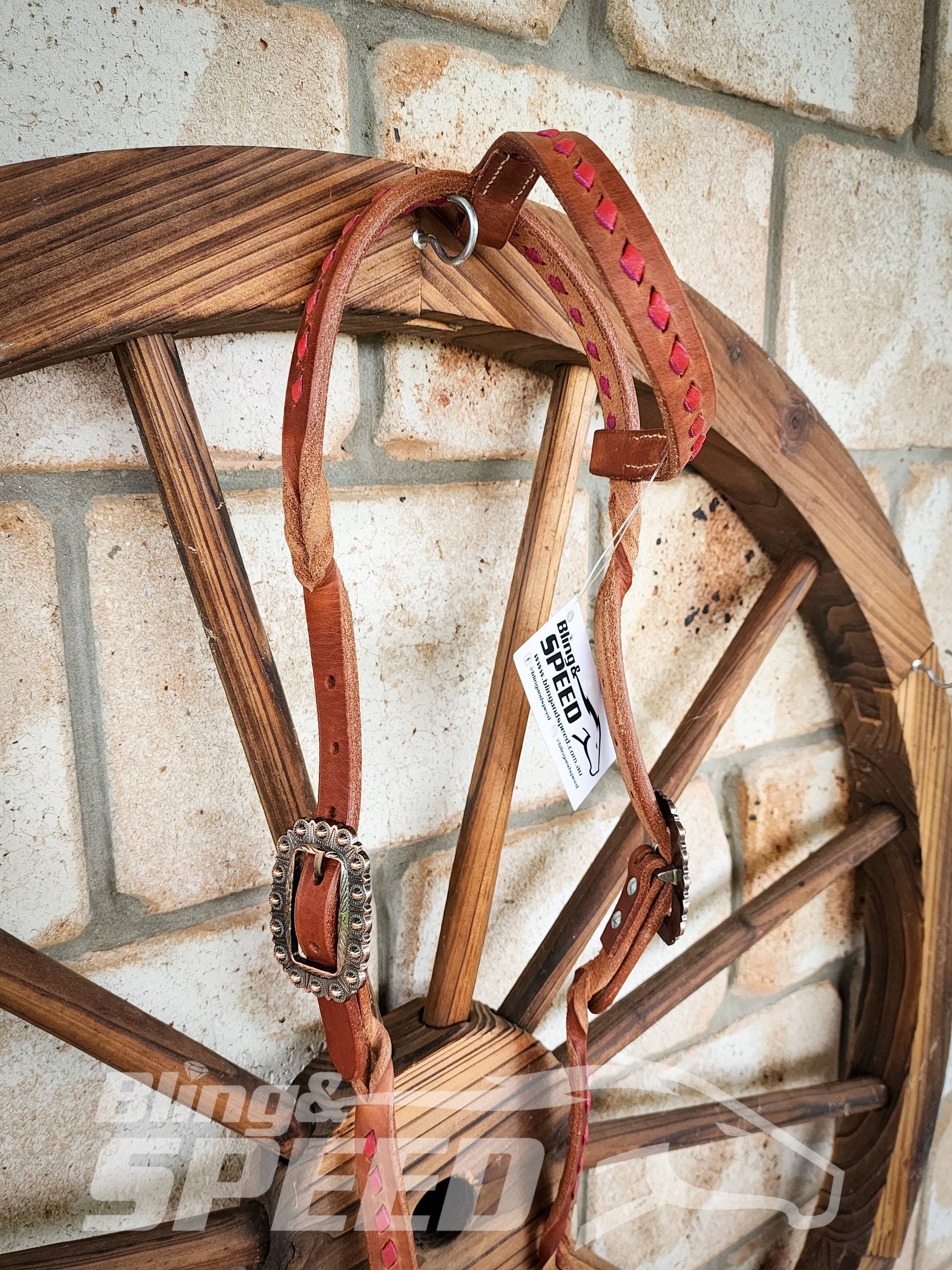 Bling and Speed Red Buckstitched with Twisted Bloodknot One Ear Bridle (7981438632174)