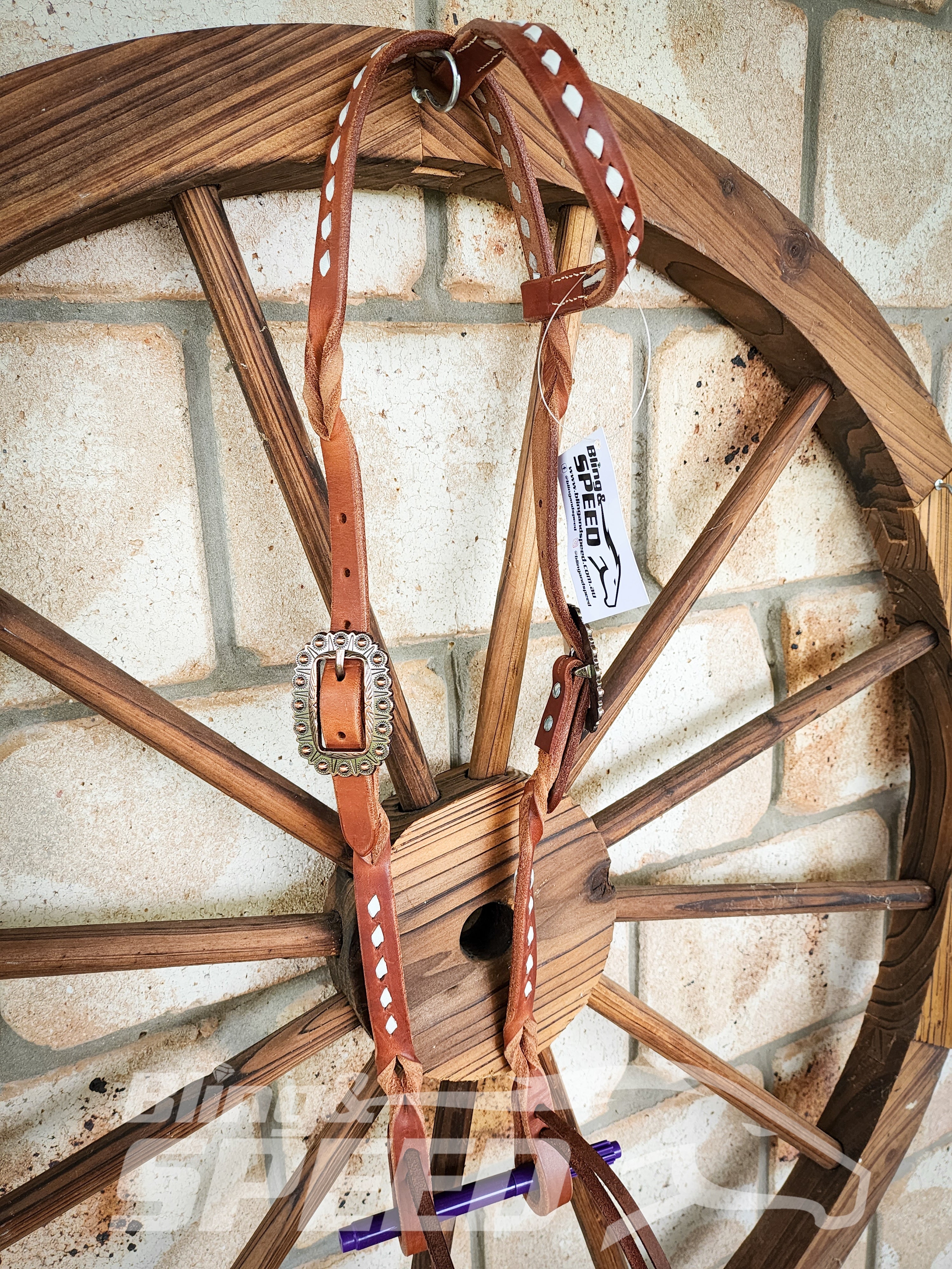 Bling and Speed White Buckstitched with Twisted Bloodknot One Ear Bridle (7981438107886)