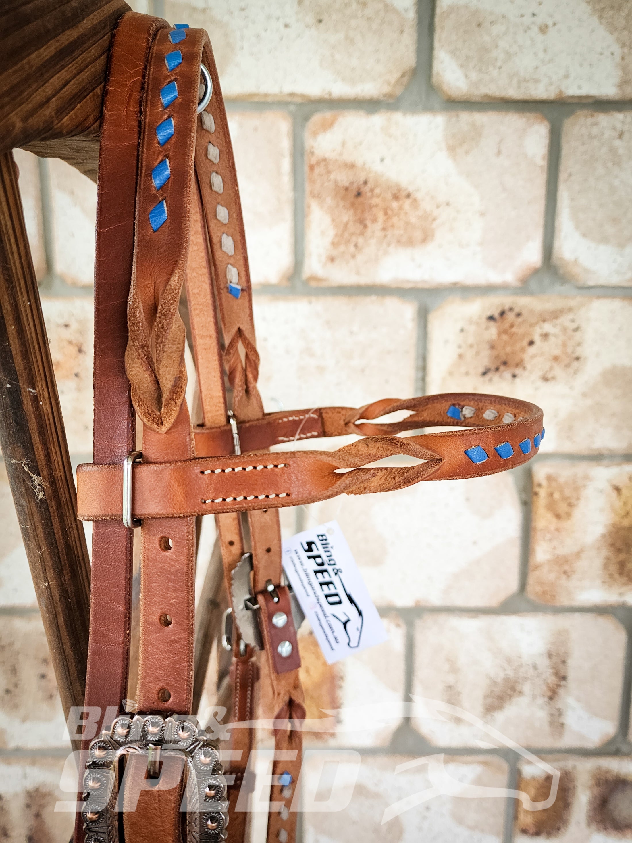 Bling and Speed Blue Buckstitched with Twisted Bloodknot Bridle (7981440401646)