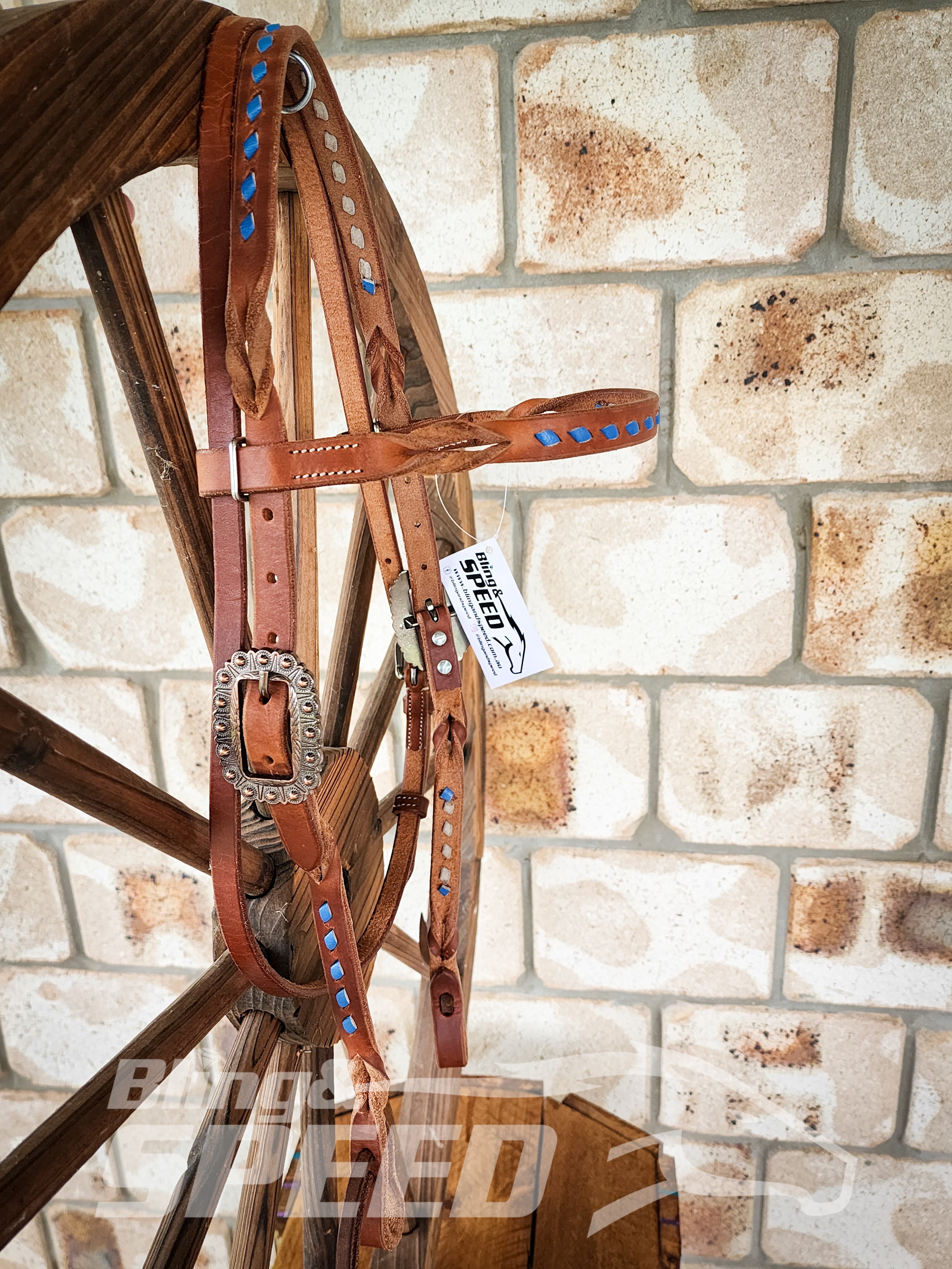 Bling and Speed Blue Buckstitched with Twisted Bloodknot Bridle (7981440401646)
