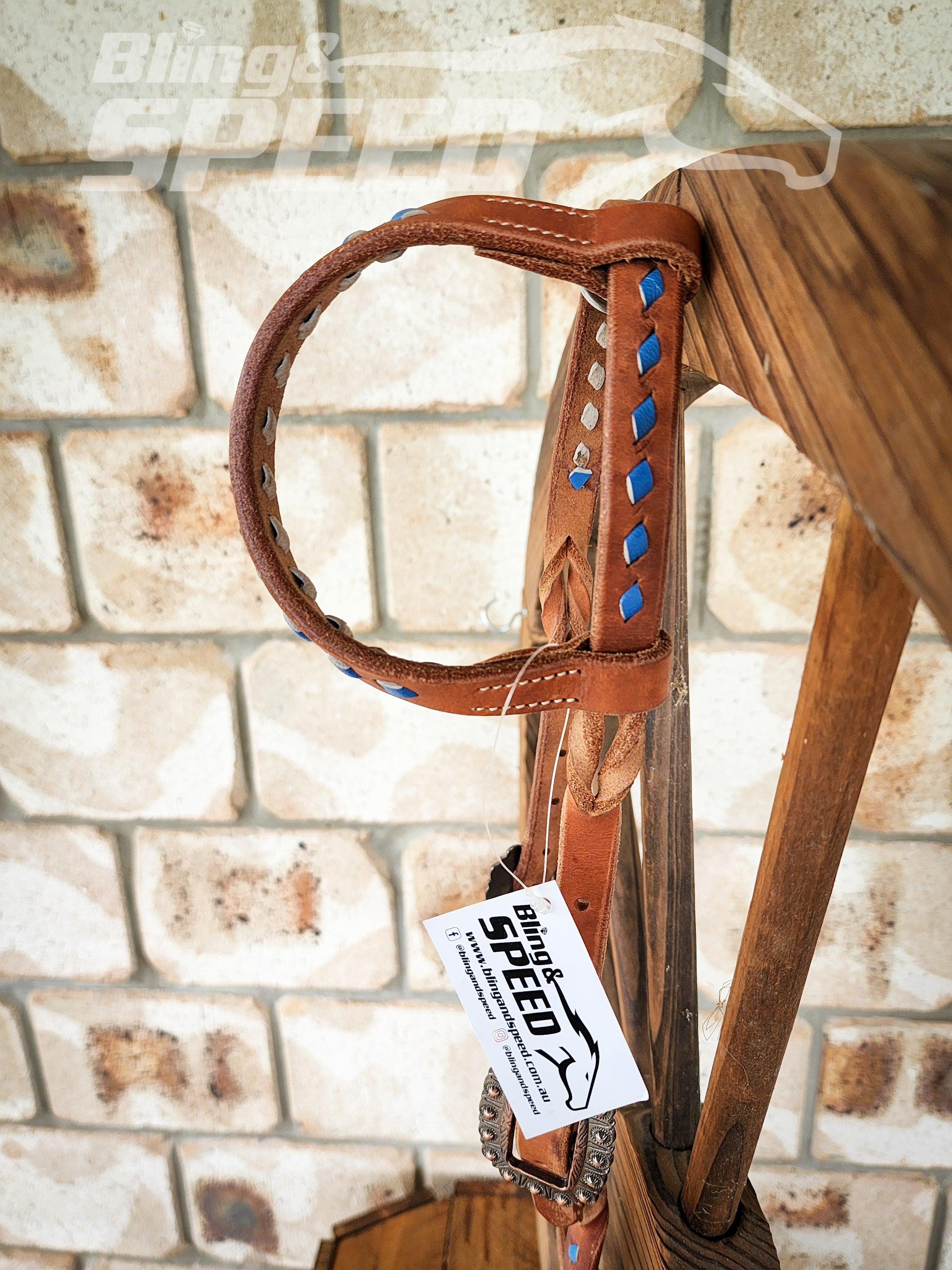 Bling and Speed Blue Buckstitched with Twisted Bloodknot One Ear Bridle (7981438992622)