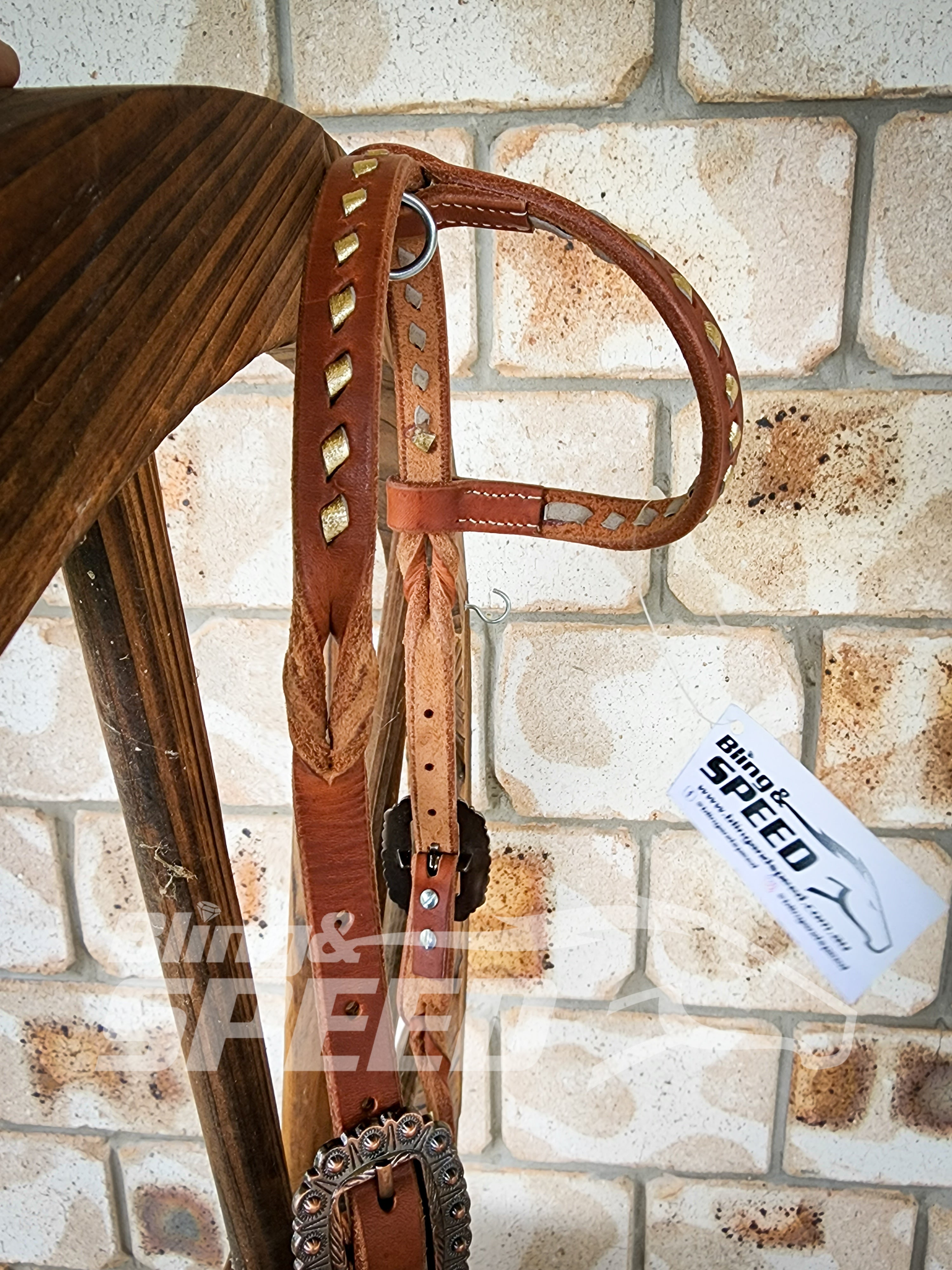 Bling and Speed Rose Gold Buckstitched with Twisted Bloodknot One Ear Bridle (7981439287534)