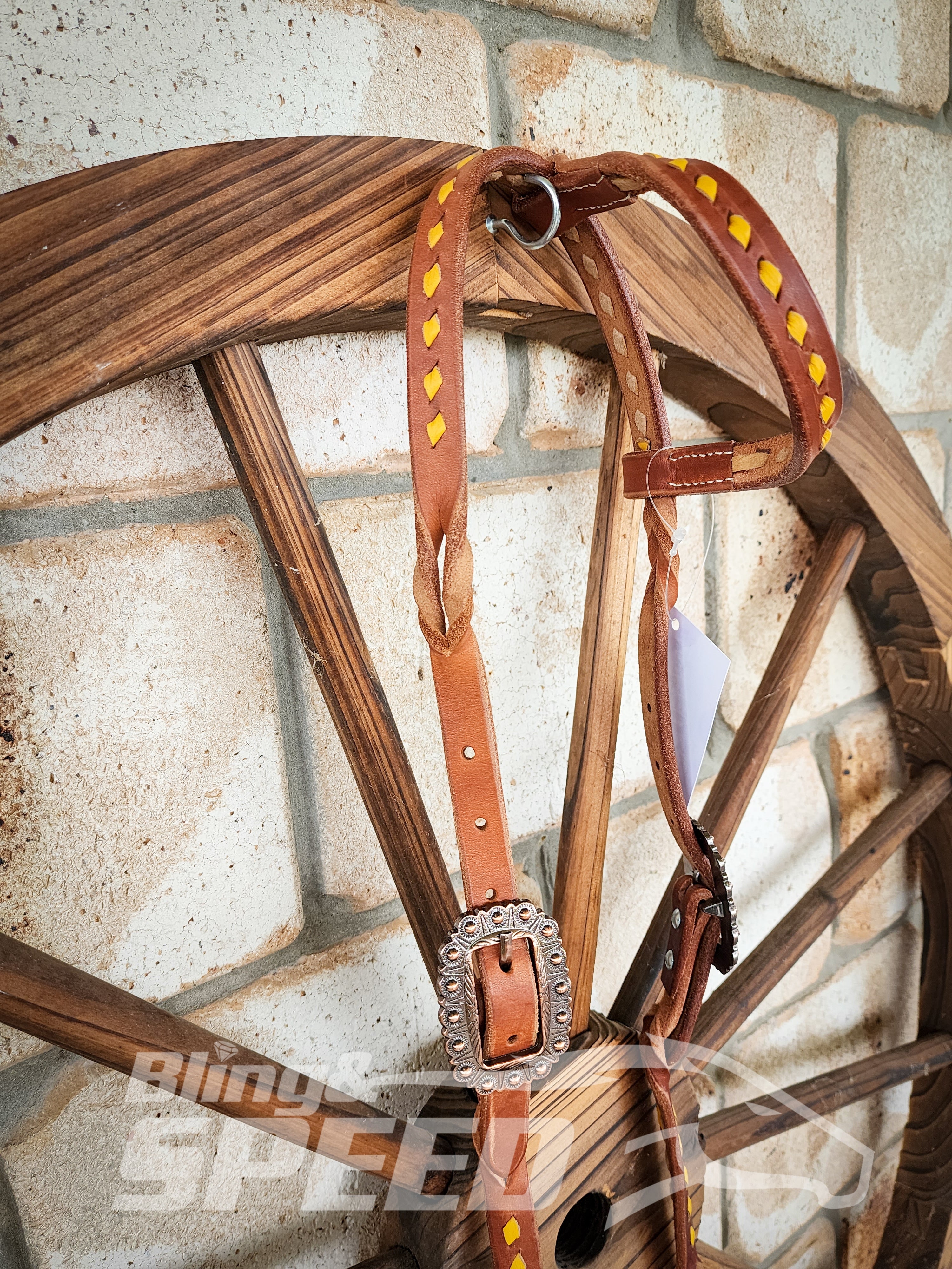 Bling and Speed Yellow Buckstitched with Twisted Bloodknot One Ear Bridle (7981439484142)