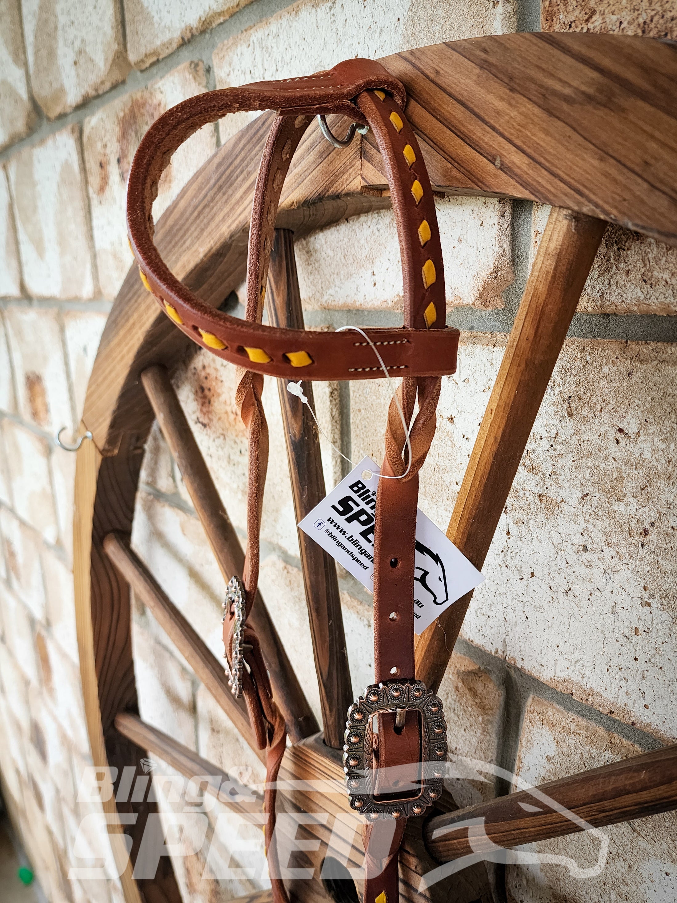 Bling and Speed Yellow Buckstitched with Twisted Bloodknot One Ear Bridle (7981439484142)