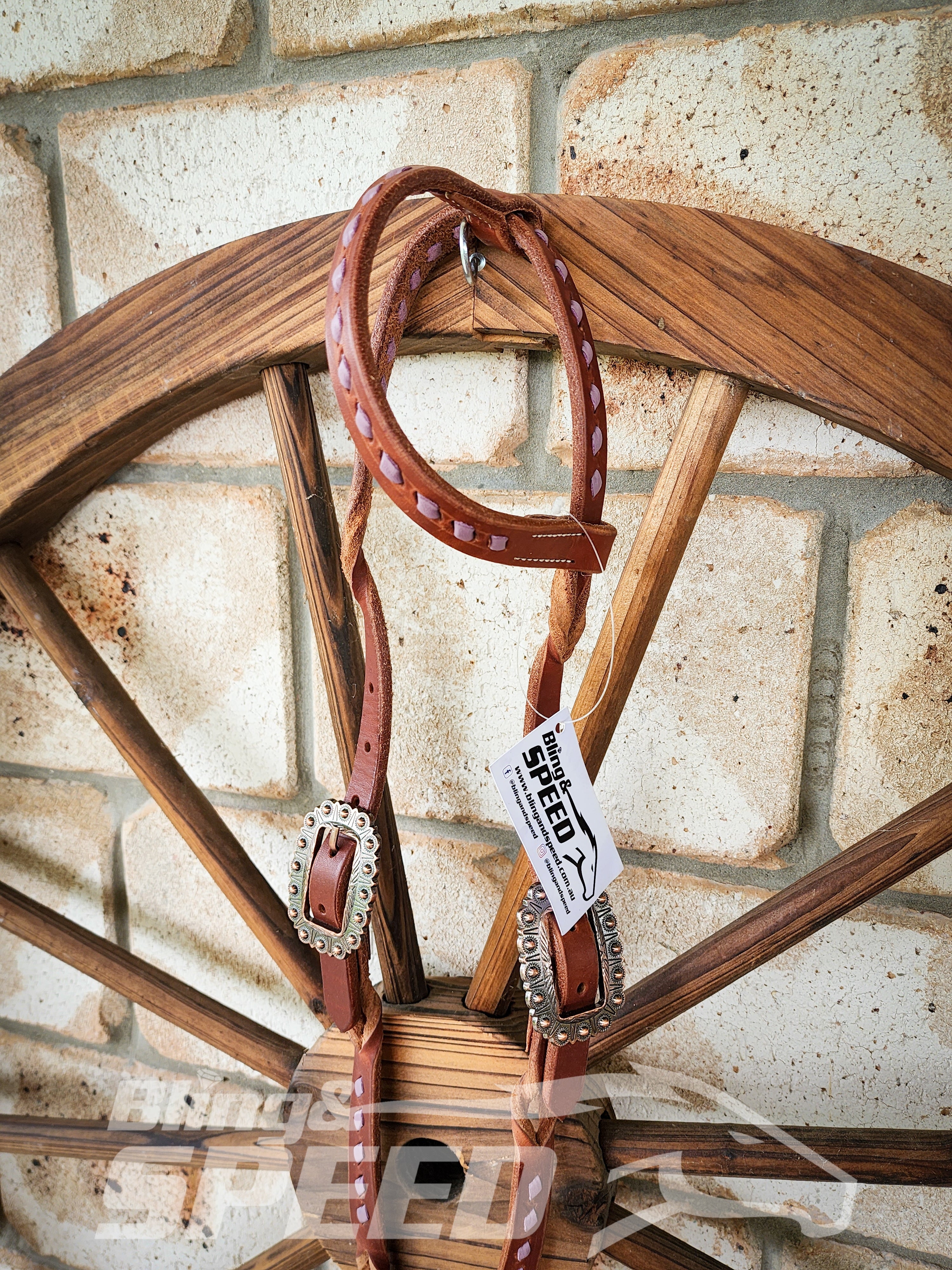 Bling and Speed Lavender Buckstitched with Twisted Bloodknot One Ear Bridle (7981438861550)