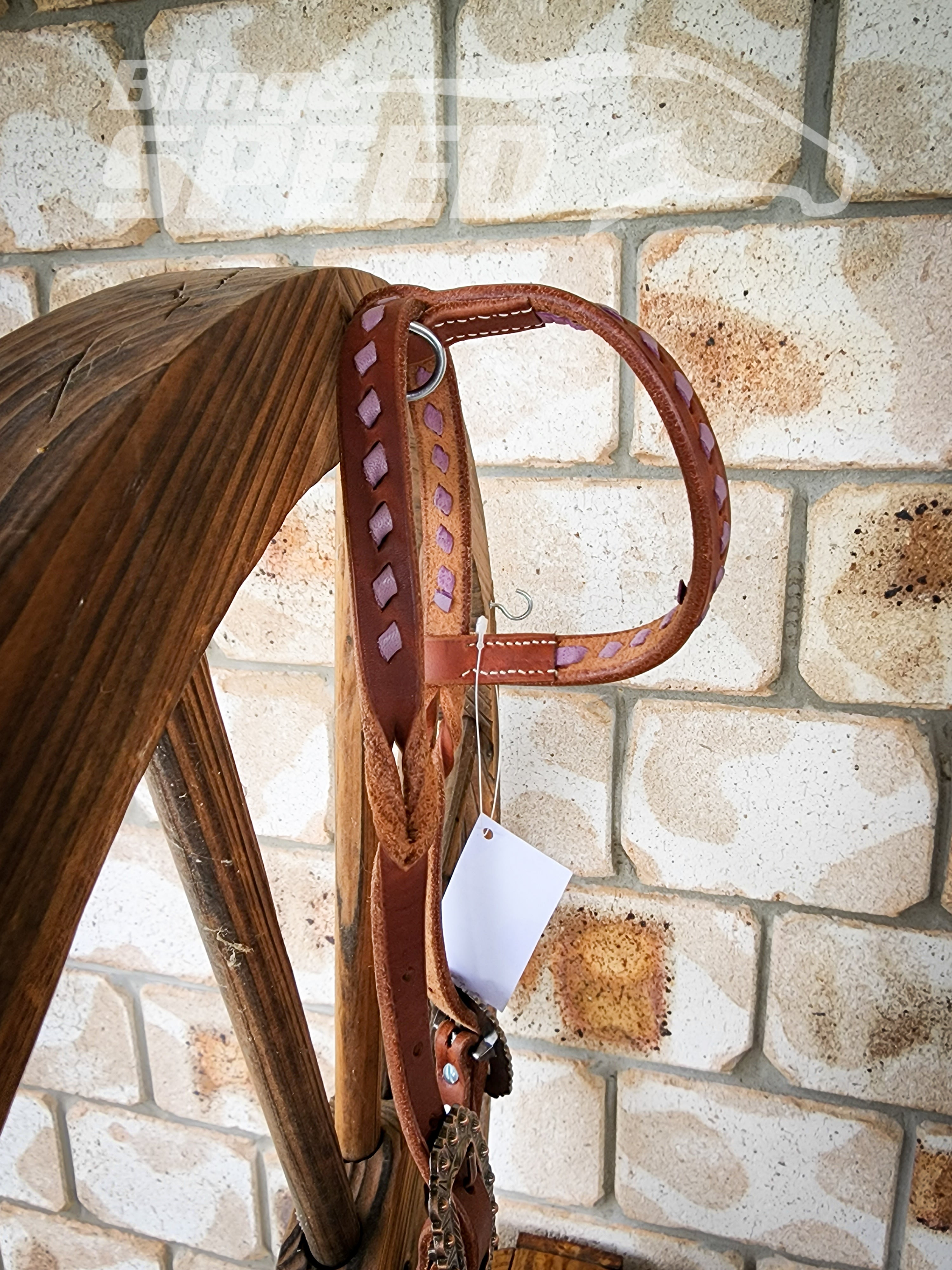 Bling and Speed Lavender Buckstitched with Twisted Bloodknot One Ear Bridle (7981438861550)