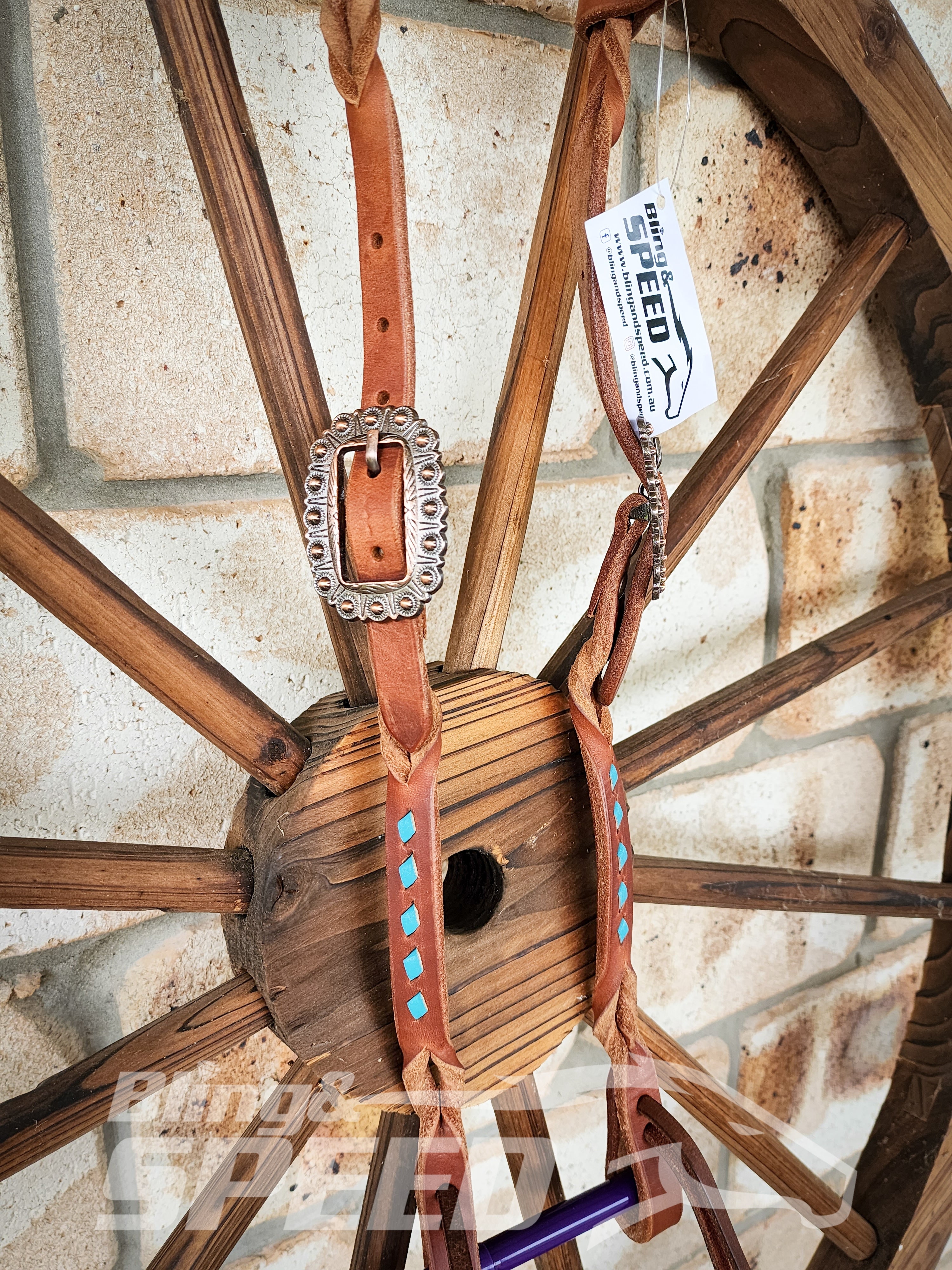 Bling and Speed Turquoise Buckstitched with Twisted Bloodknot Bridle (7981440270574)