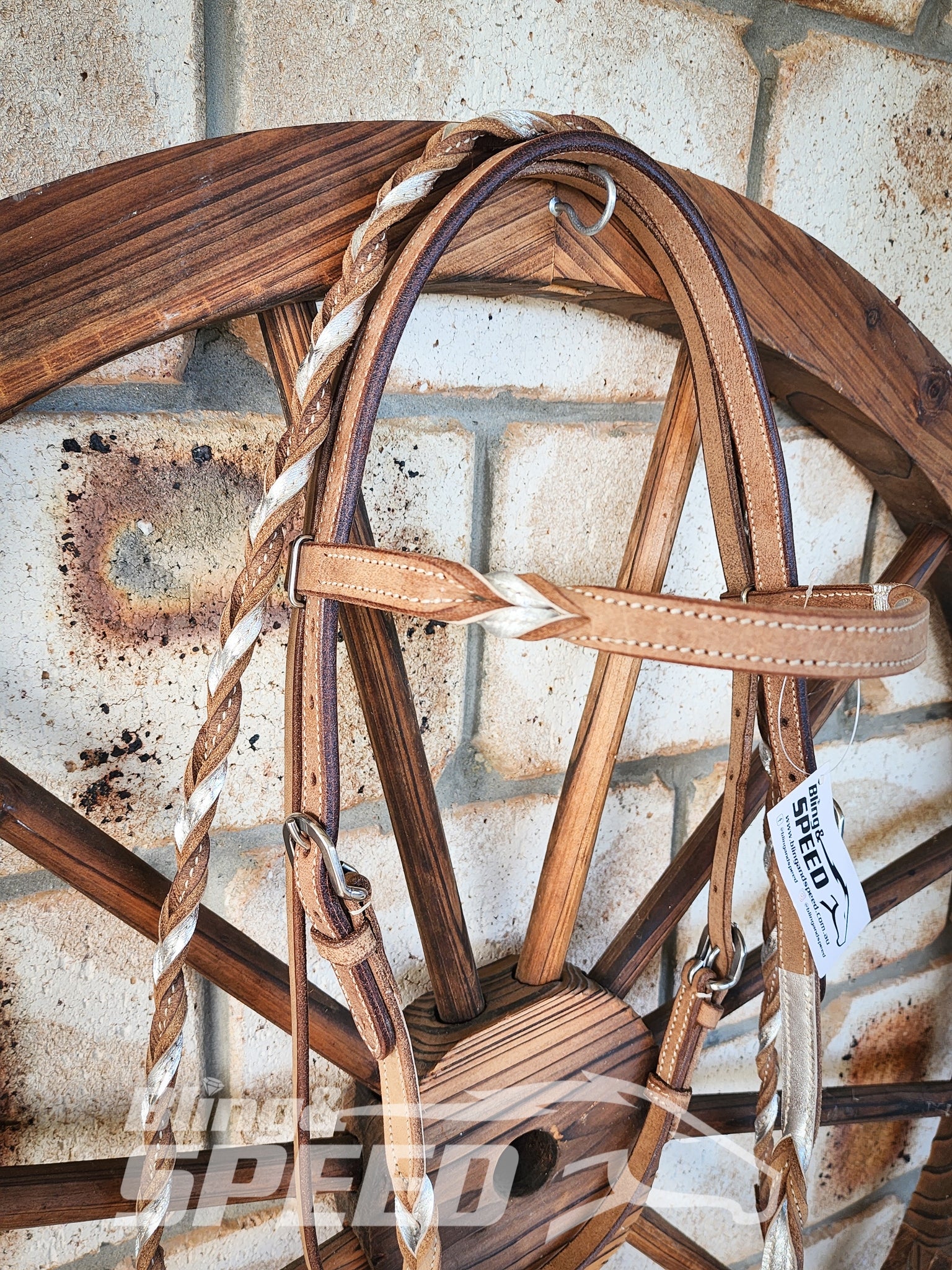 Bling & Speed Silver Twisted Bloodknot Bridle with matching Barrel Reins (7987702366446)