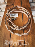 Load image into Gallery viewer, Bling & Speed Cheetah Twisted Bloodknot Bridle with matching Barrel Reins (7987702169838)
