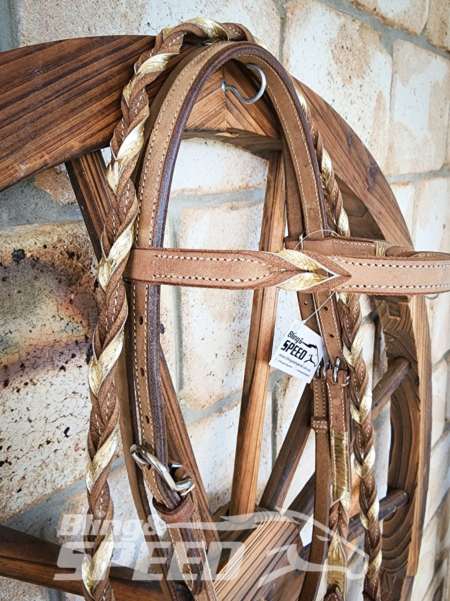 Bling & Speed Gold Twisted Bloodknot Bridle with matching Barrel Reins (7987702563054)