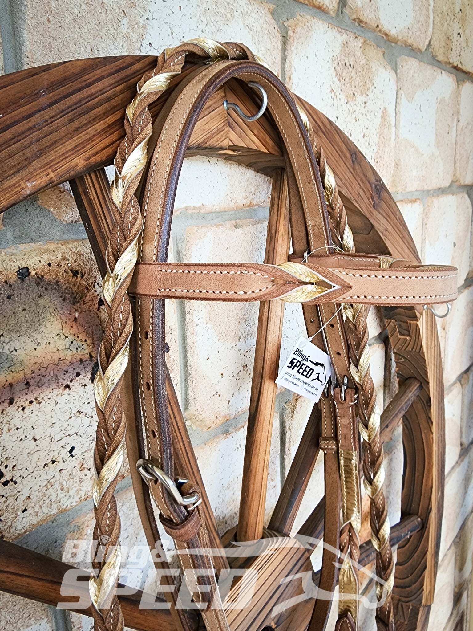 Bling & Speed Gold Twisted Bloodknot Bridle with matching Barrel Reins (7987702563054)