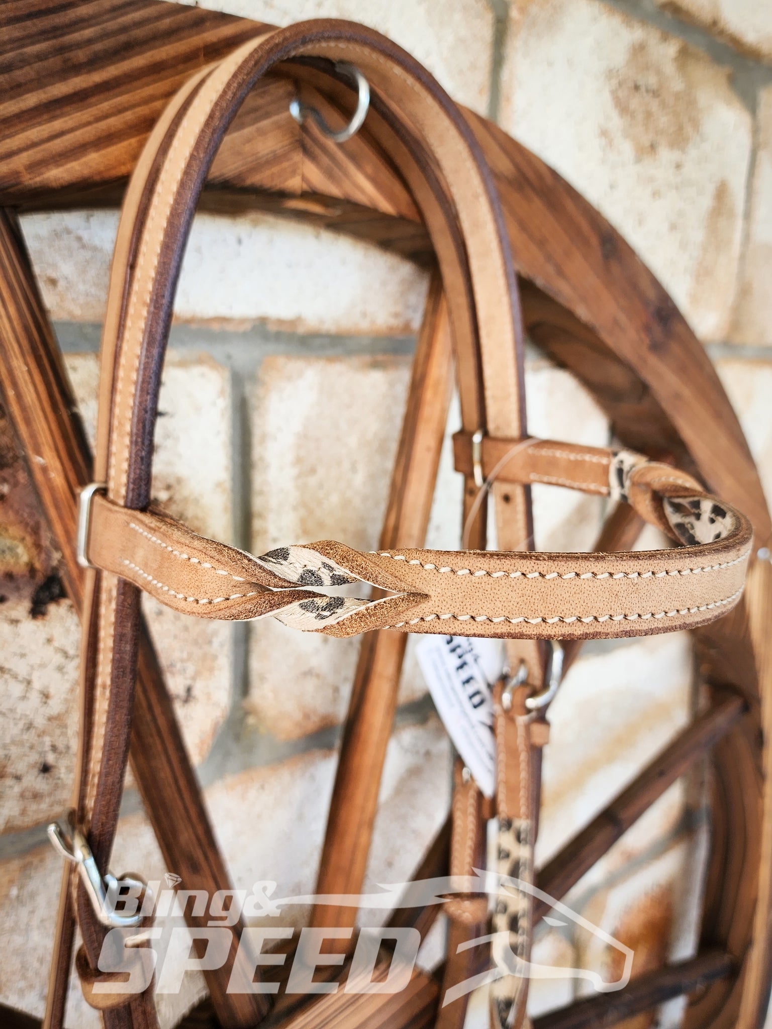 Bling & Speed Cheetah Twisted Bloodknot Bridle with matching Barrel Reins (7987702169838)