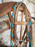 Load image into Gallery viewer, Bling & Speed Turquoise Twisted Bloodknot Bridle with matching Barrel Reins (7987701842158)
