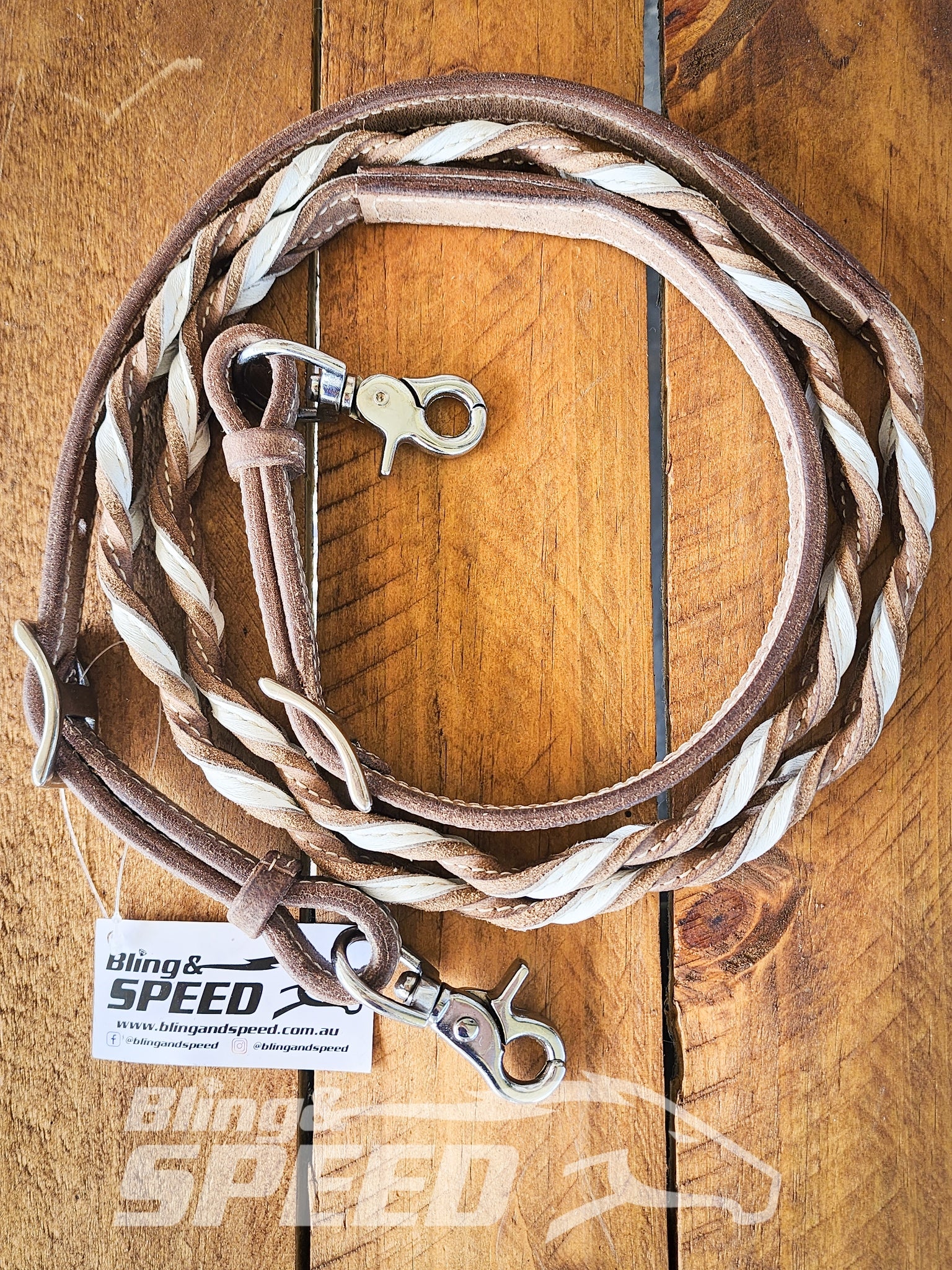 Bling & Speed White Twisted Bloodknot Bridle with matching Barrel Reins (7987696697582)