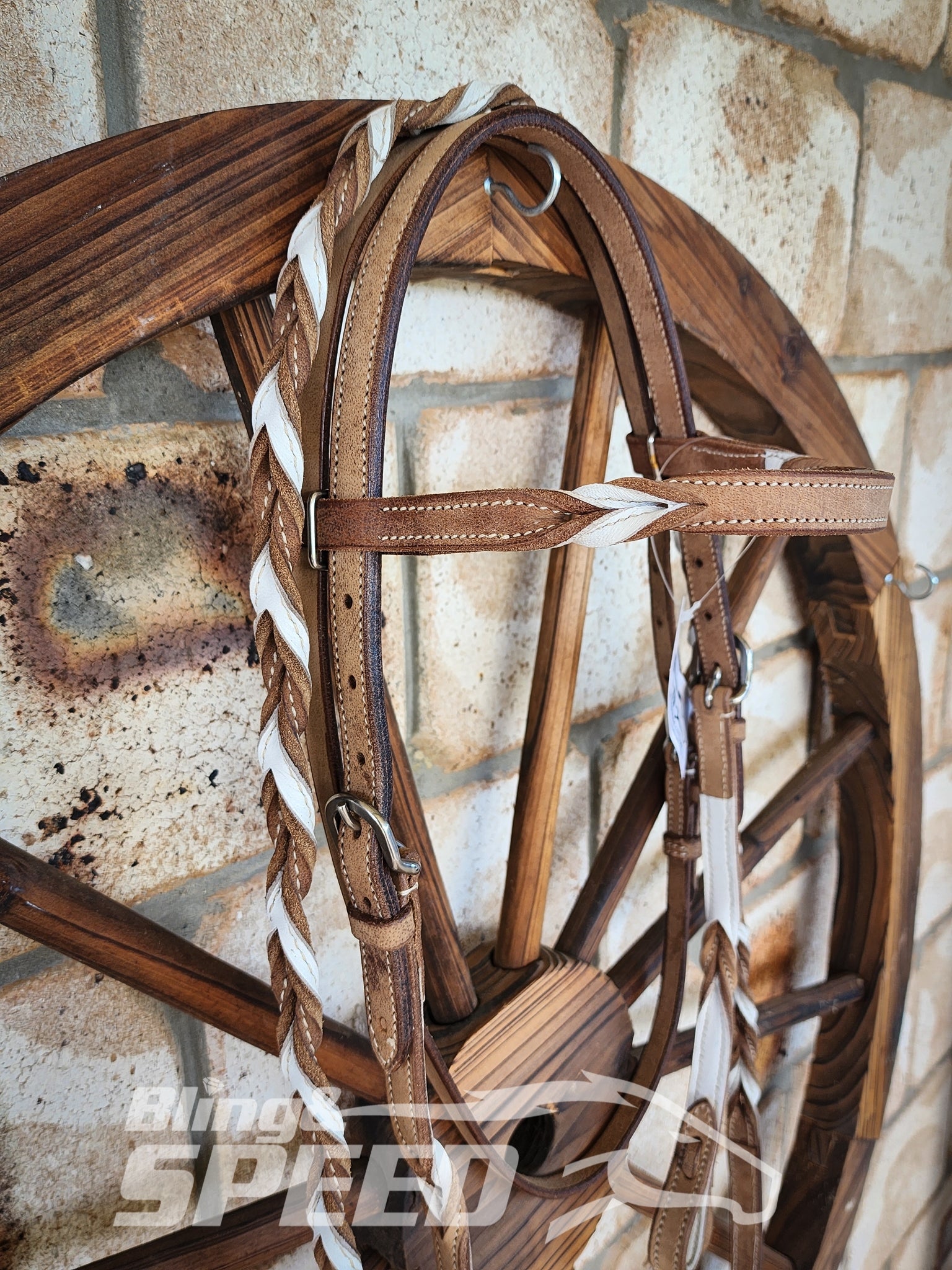 Bling & Speed White Twisted Bloodknot Bridle with matching Barrel Reins (7987696697582)