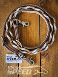 Load image into Gallery viewer, Bling & Speed White Twisted Bloodknot Bridle with matching Barrel Reins (7987696697582)

