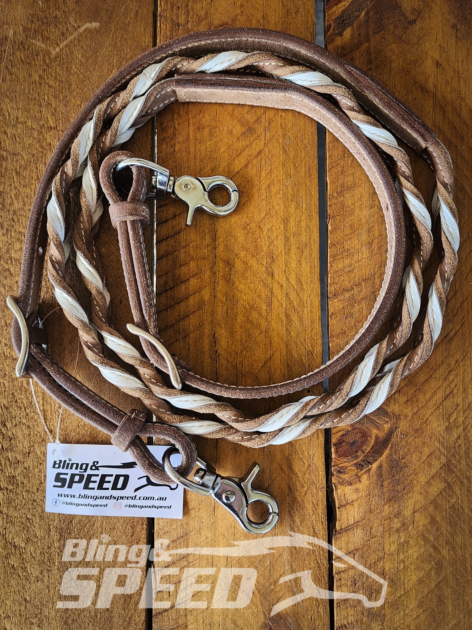 Bling & Speed White Twisted Bloodknot Bridle with matching Barrel Reins (7987696697582)