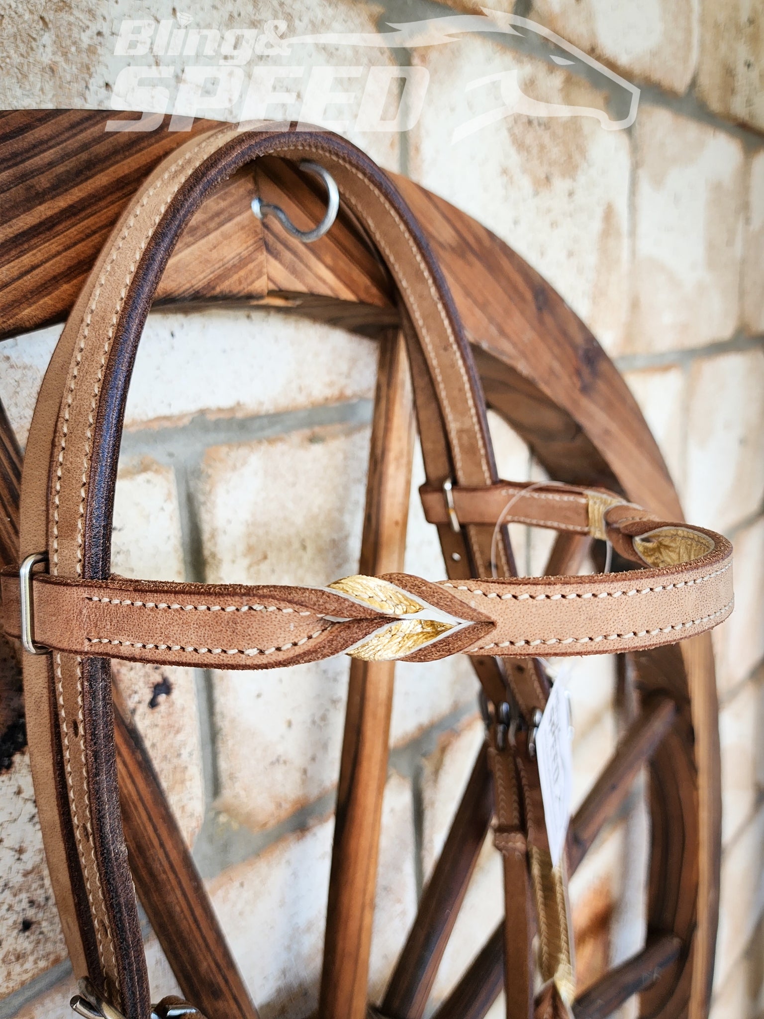 Bling & Speed Gold Twisted Bloodknot Bridle with matching Barrel Reins (7987702563054)