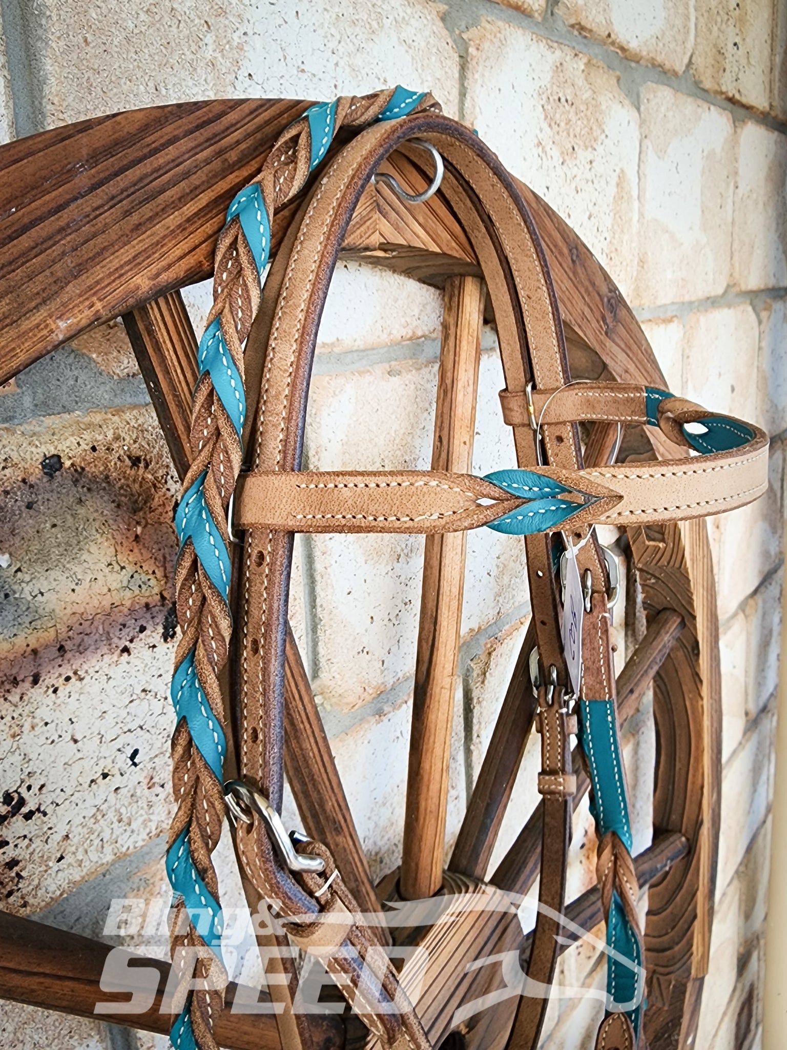 Bling & Speed Turquoise Twisted Bloodknot Bridle with matching Barrel Reins (7987701842158)