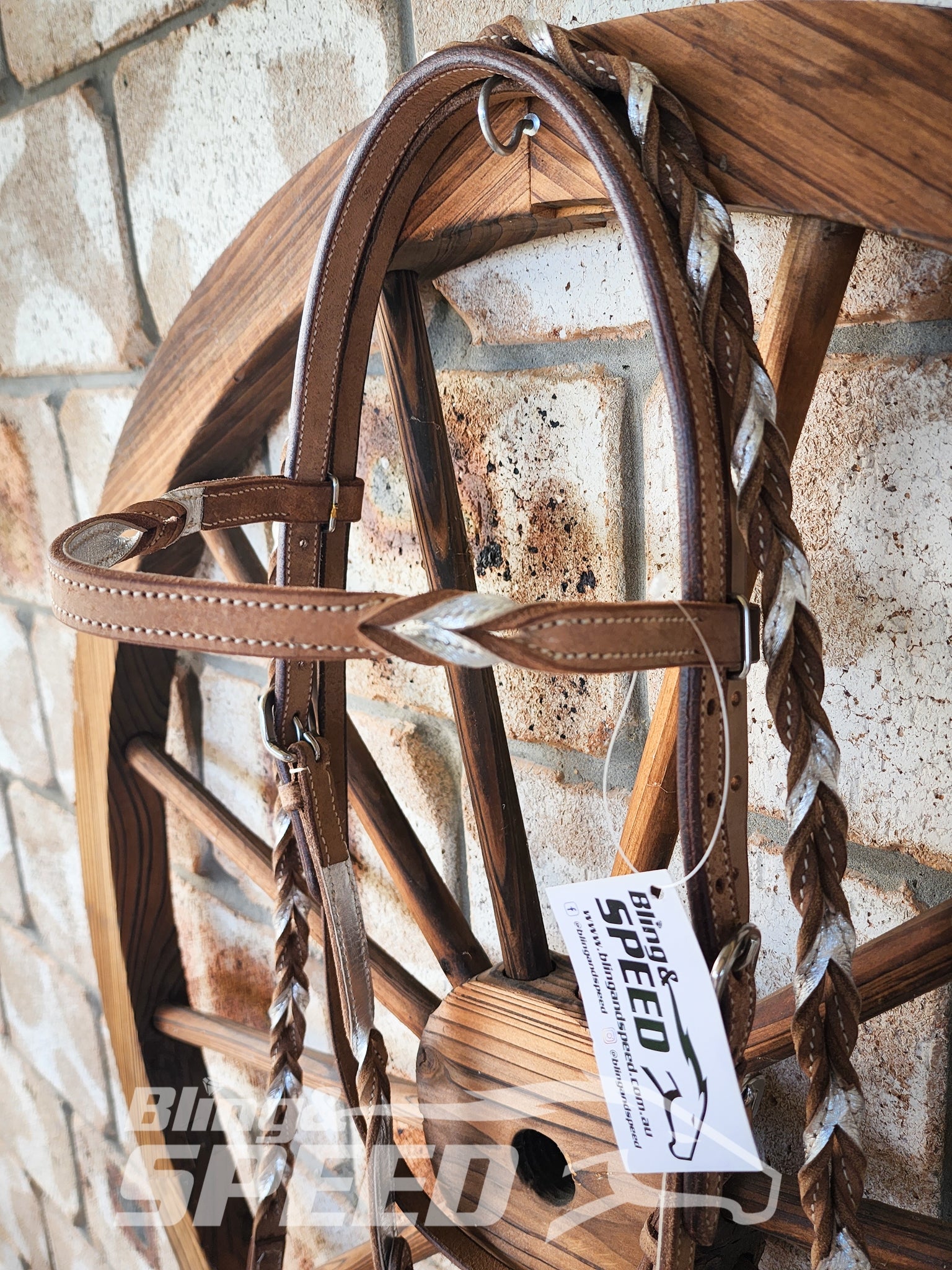 Bling & Speed Silver Twisted Bloodknot Bridle with matching Barrel Reins (7987702366446)