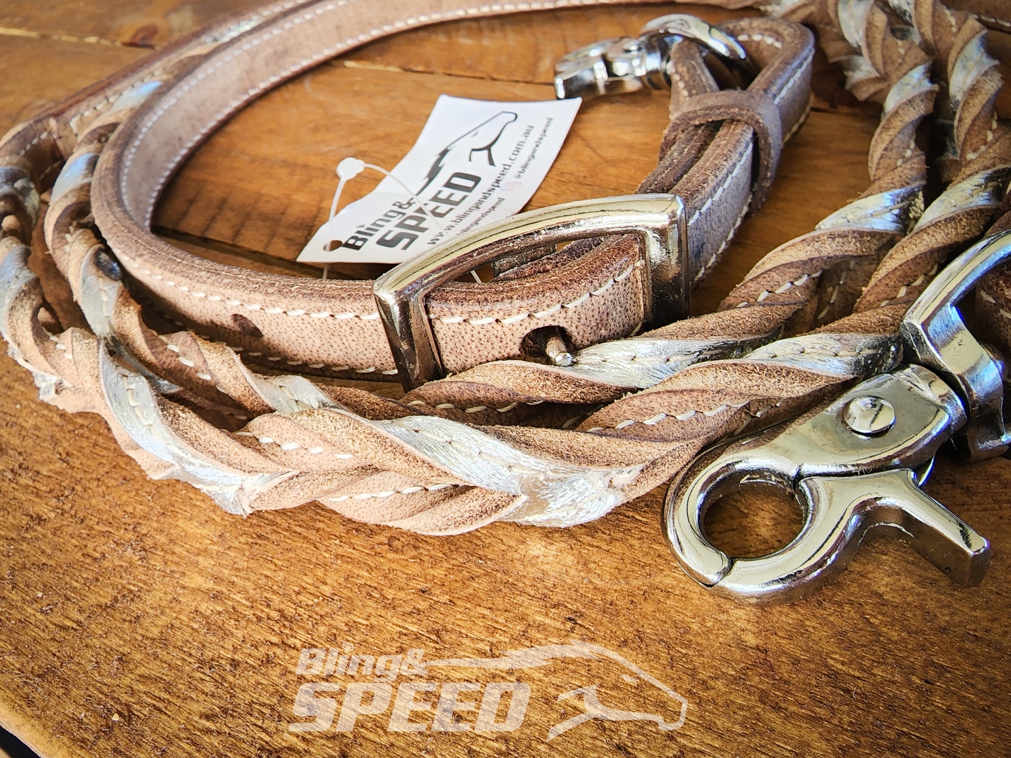 Bling & Speed Silver Twisted Bloodknot Bridle with matching Barrel Reins (7987702366446)