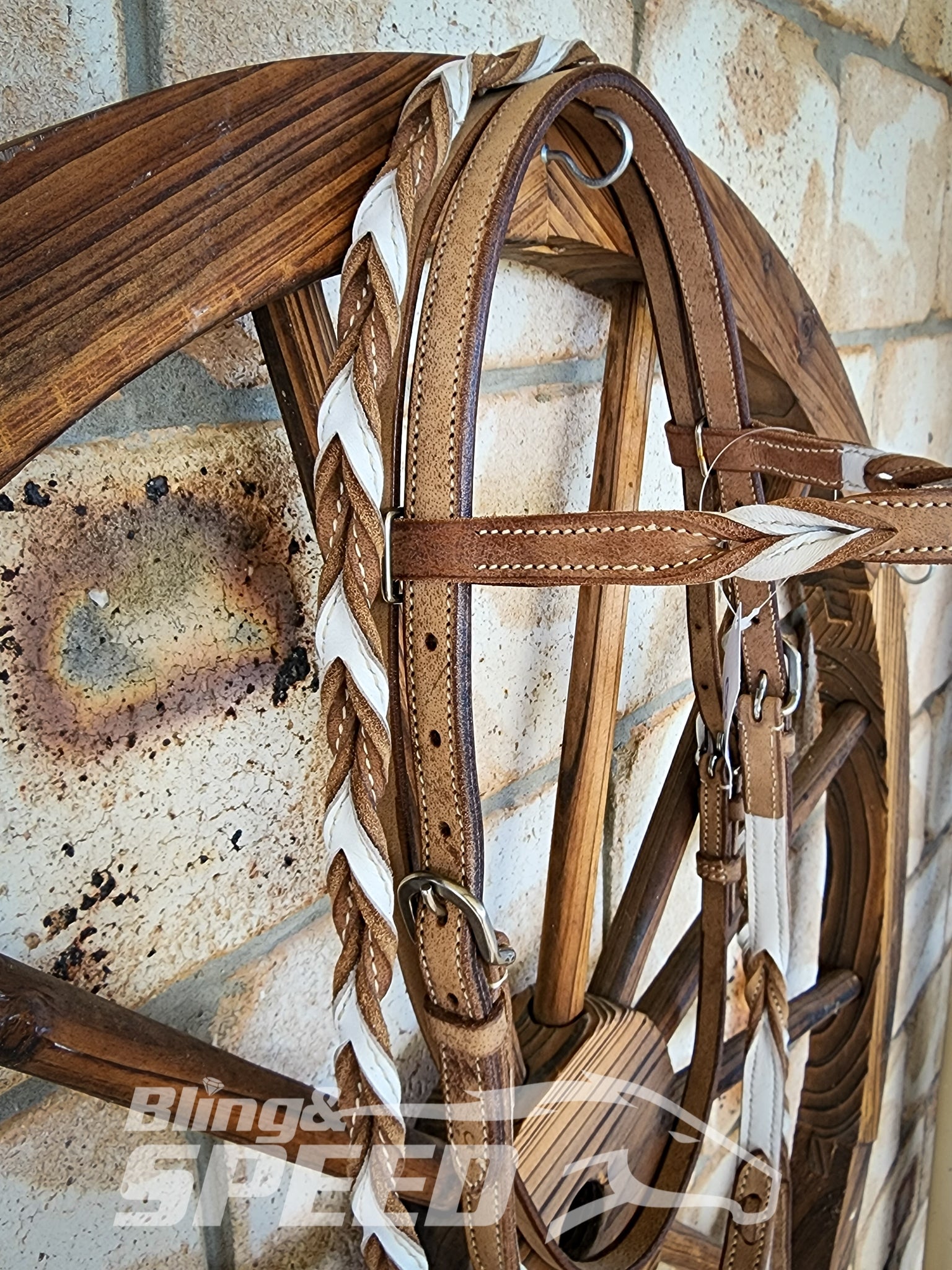 Bling & Speed White Twisted Bloodknot Bridle with matching Barrel Reins (7987696697582)
