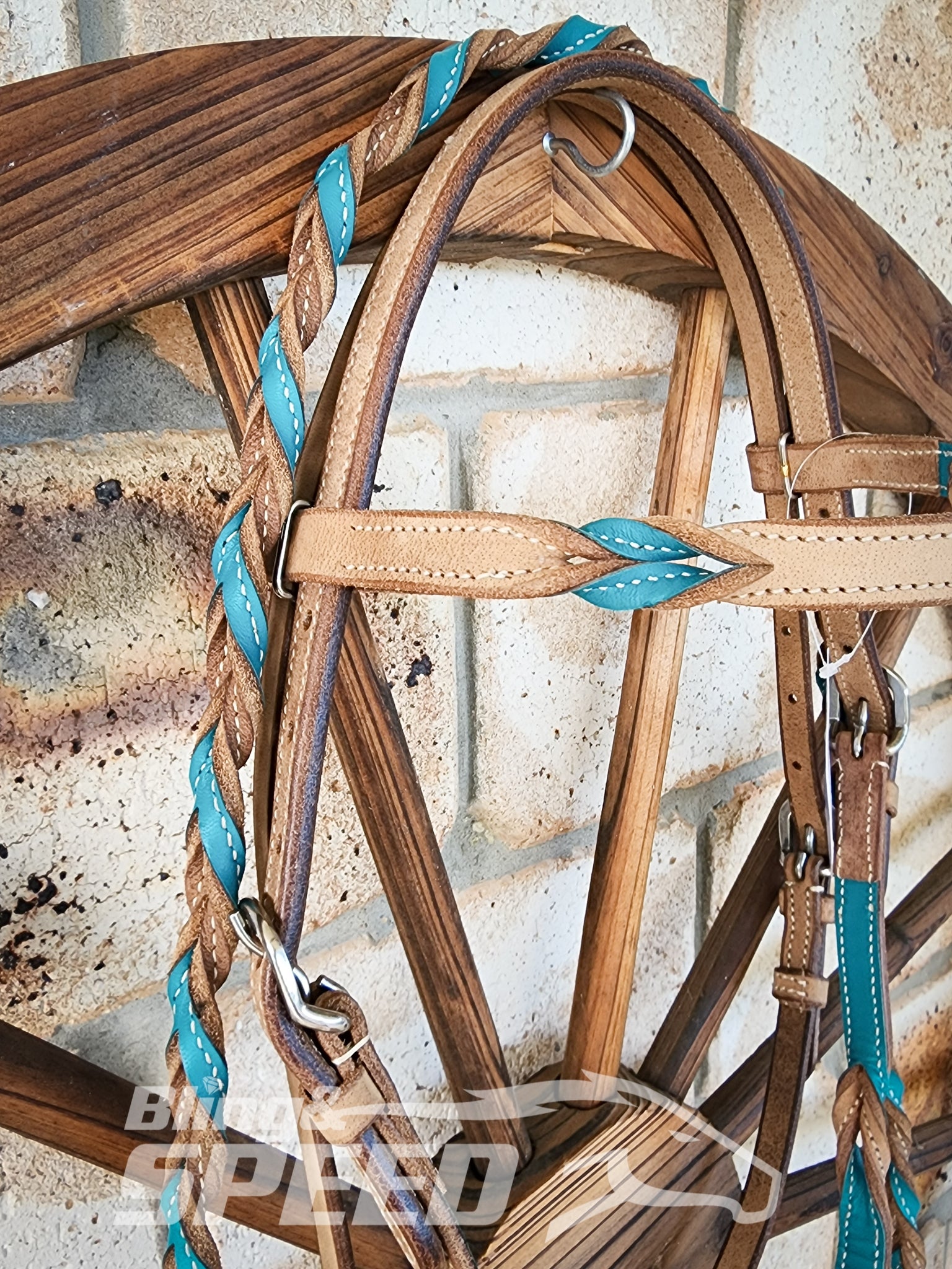 Bling & Speed Turquoise Twisted Bloodknot Bridle with matching Barrel Reins (7987701842158)